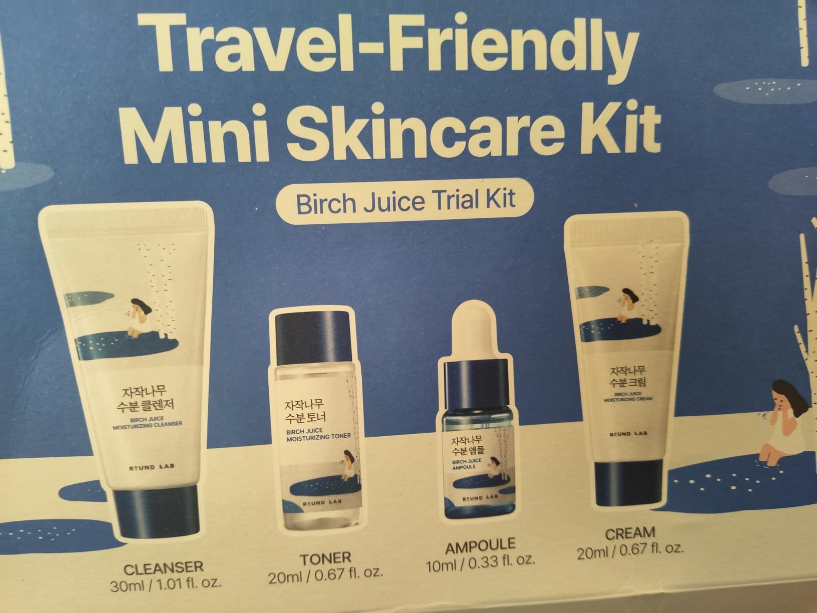 ROUND LAB Birch Juice Moisturizing Mini Kit, 4-Step Travel Size Skincare Set (Cleanser, Toner, Serum, Cream), Daily Skin Care Routine Trial Kit for Acne-Prone and Sensitive Skin, Korean Skin Care customer photo 1