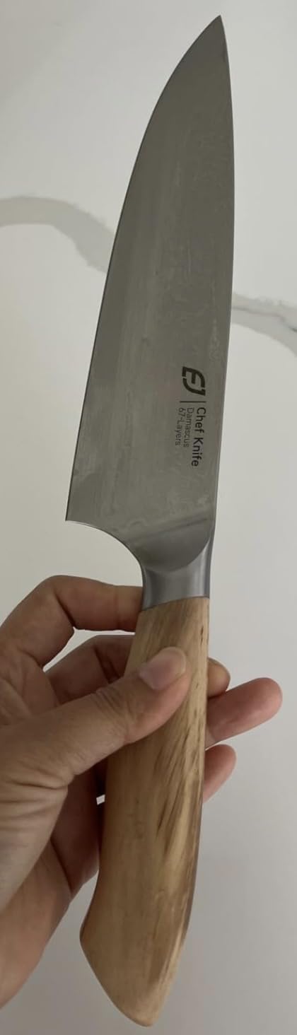 Damascus Chef Knife in Japanese Steel, 67-Layers Damascus Kitchen Knife with Wooden Gift Box and Original Olive Wood Handle, Cooking Knives for Home Kitchen Gift Idea customer photo 1
