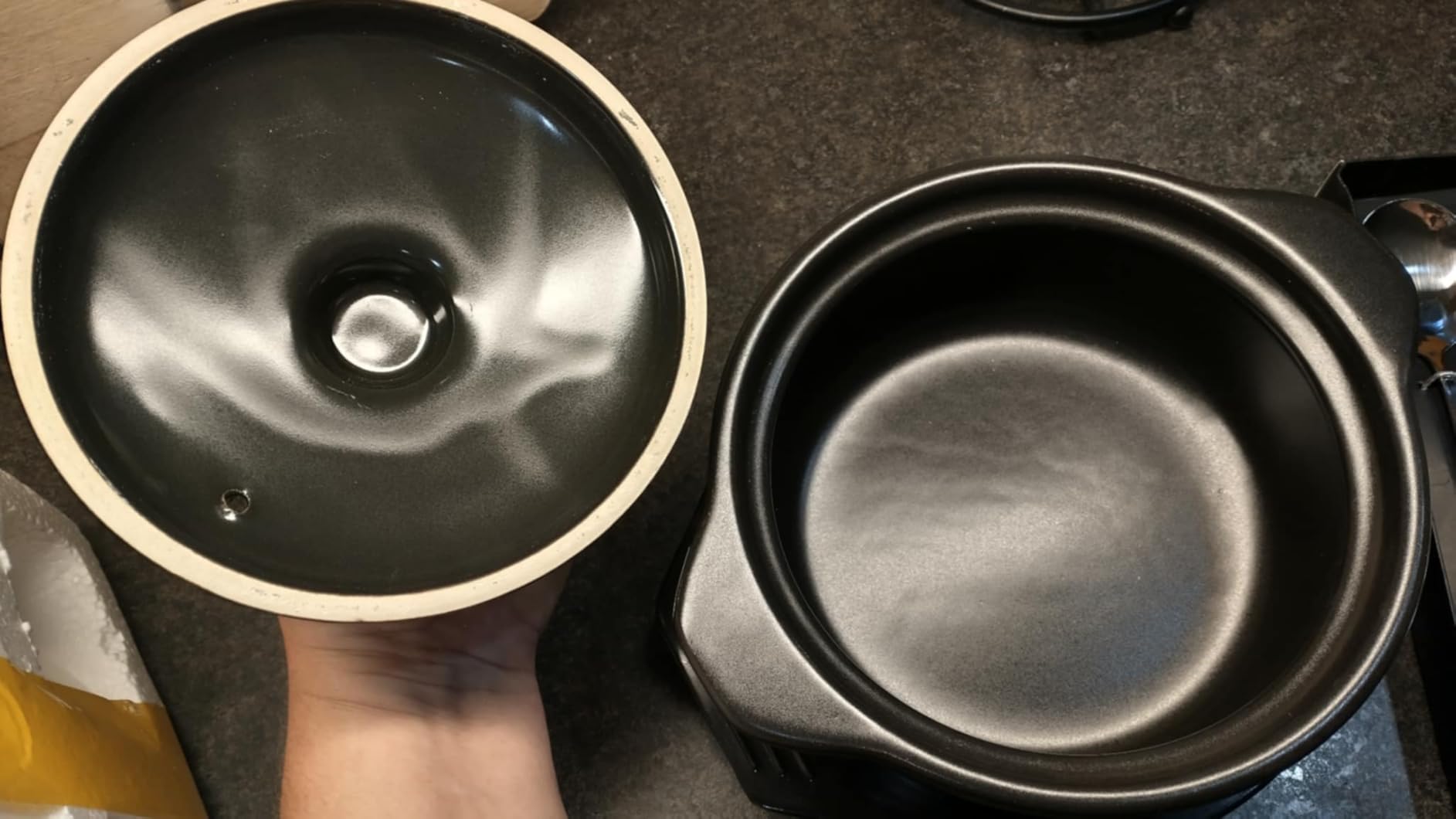 Korean Stone Bowl with Lid & Platter,Ceramic Pot Clay Pots for Cooking Hot Pots Rice Pot Dolsot Bibimbap and Soup Cookware 1200ml Includes Utensil Set customer photo 2