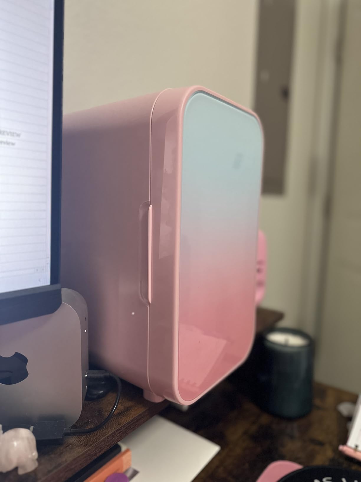 BEICHEN Mini Fridge, 6 Liter/8 Can Skincare Fridge, 110V AC/DC Portable Thermoelectric Cooler & Warmer for Skin Care, Cosmetics, Beverage, Food, Great for Bedroom, Office, Dorm (Pink) customer photo 1