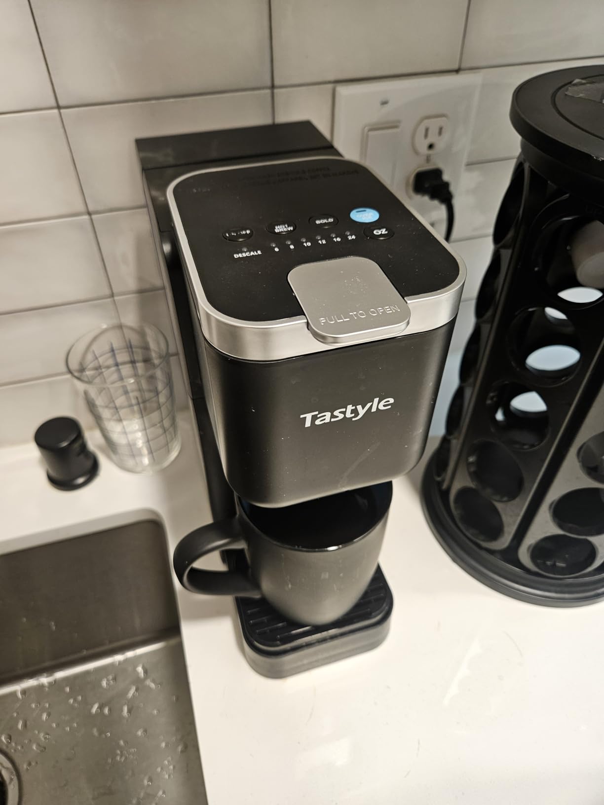 Tastyle Single Serve Coffee Maker, Iced and Hot Coffee Machine for K Cup & Grounds, Compact Design, 40oz Removable Water Reservoir, 6 to 24 Oz Brew Sizes, Fits 7.3