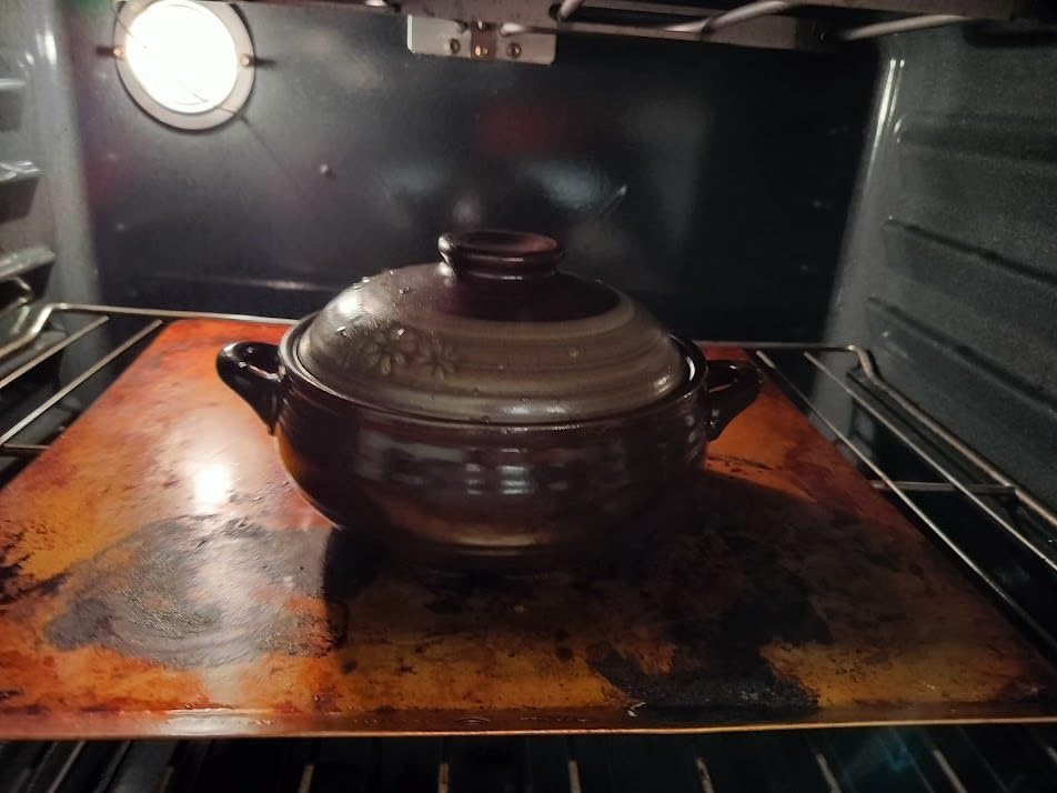 Korean Stone Bowl (34oz) Clay Pot for Cooking Korean Dishes - Brown, Large, Rustic Style - Dolsot, Ttukbaegi, Onggi, Kimchi Stone Donabe - With Lid customer photo 1