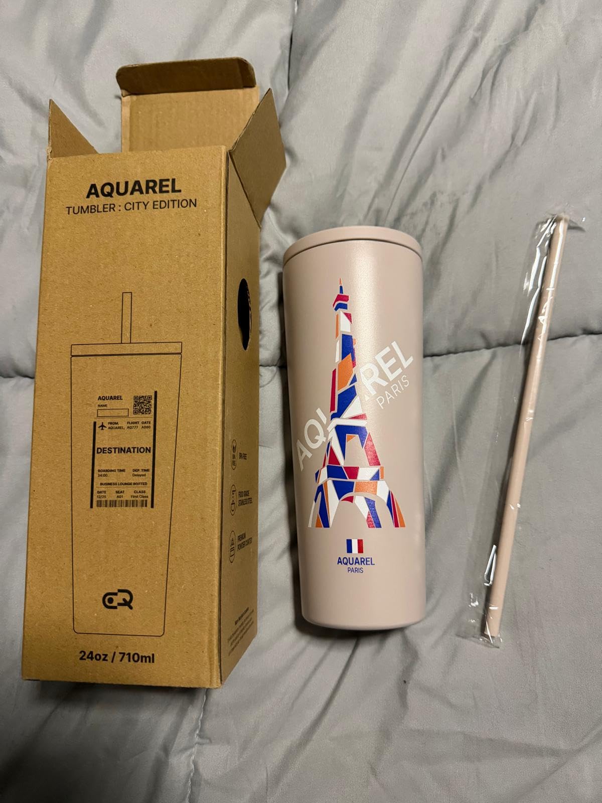AQUAREL City Edition Seoul 24oz Vacuum Insulated Tumbler with Lid and Straw | Seoul-inspired collectible artwork, Boarding-pass design, 304 stainless steel, Cup-holder friendly, Splash-resistant lid customer photo 2