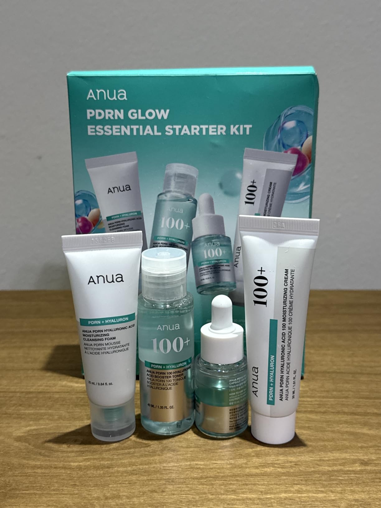 Anua Salmon DNA PDRN Glow Essential Starter Kit, Hyaluronic Acid Skincare Set, Glass Skin Routine with Firming & Hydrating Cleanser, Toner, Serum & Cream, Mini Travel Essentials, Korean Skincare Gift customer photo 1