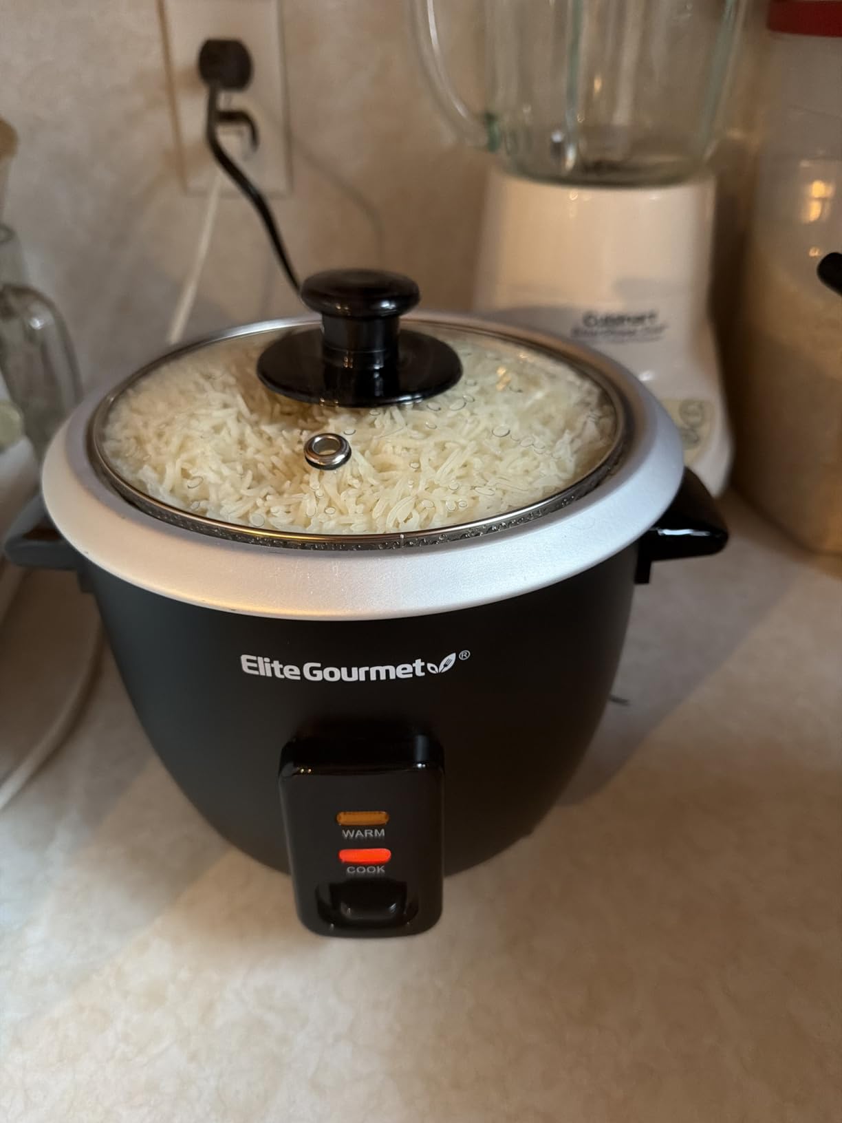 Elite Gourmet ERC003BX Electric Rice Cooker with Automatic Keep Warm Makes Soups, Stews, Grains, Hot Cereals, 6 Cups Cooked (3 Cups Uncooked), Black customer photo 1