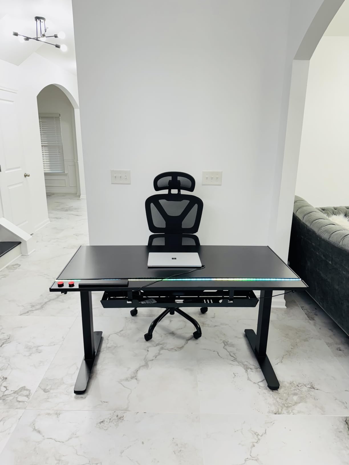 FLEXISPOT E6G CyberX 63 Inch RGB LED Electric Gaming Standing Desk, Dual Motor 3-Stage Adjustable Desk up to 352 lbs, Large Ergonomic Computer Workstation for Gamers, Streamers & Home Studios (White) customer photo 2