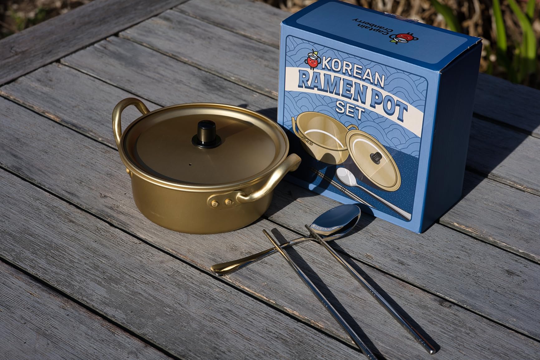Korean Ramen Pot Set, Gold, Lid, Spoon, 900ml, 30.7oz | For Shin Ramyun, Fast Heating Stovetop, Double Handle, 304 Stainless Steel, Chopsticks Included, Dorm and Camping customer photo 1