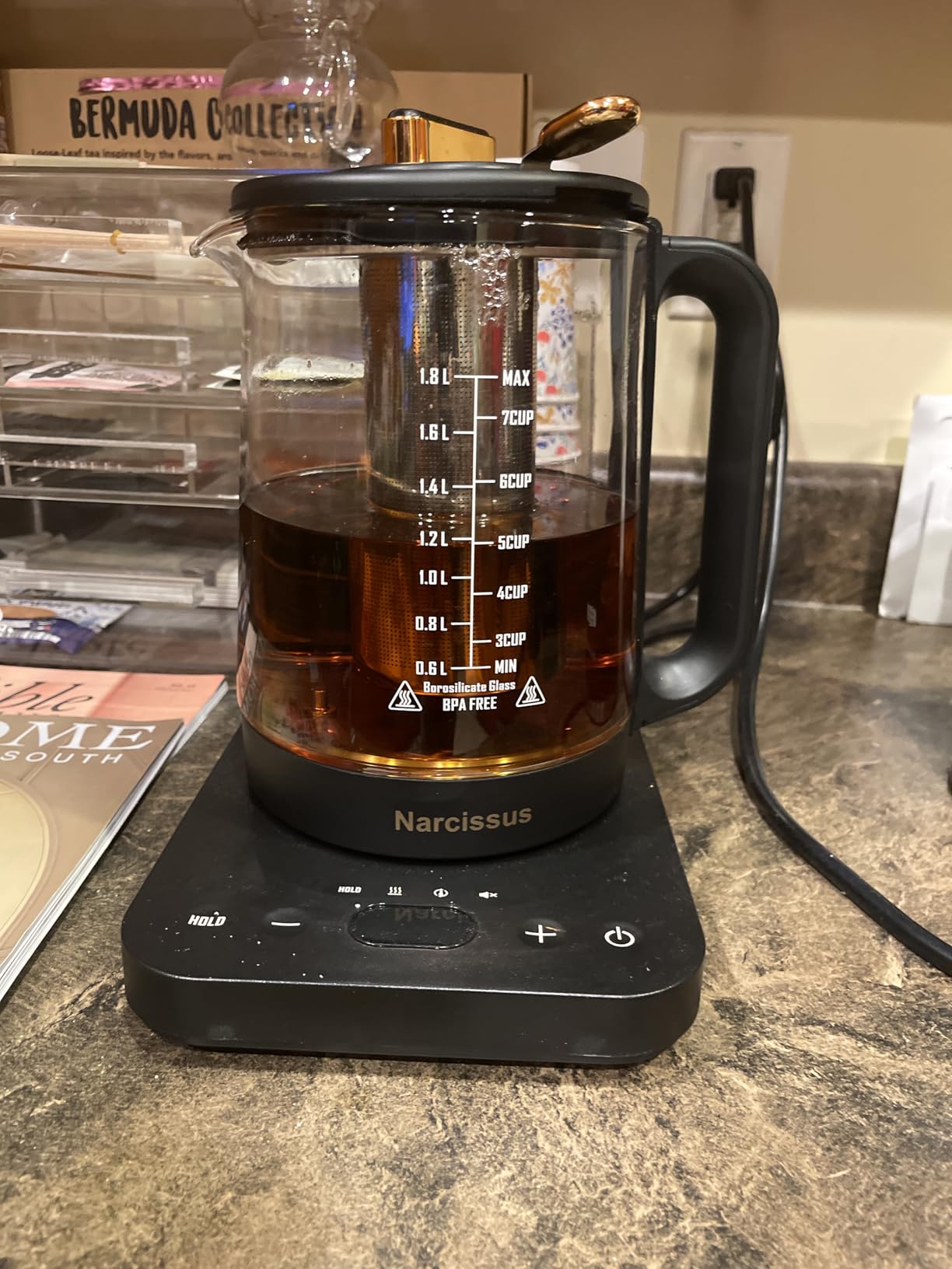 Narcissus Electric Kettle Temperature Control ±5℉, 1.8L Glass Electric Tea Kettle with Removable Infuser for Flowers & Fruit Tea, 1200W Fast Boiling, 6 Hours Keep Warming, Black customer photo 2