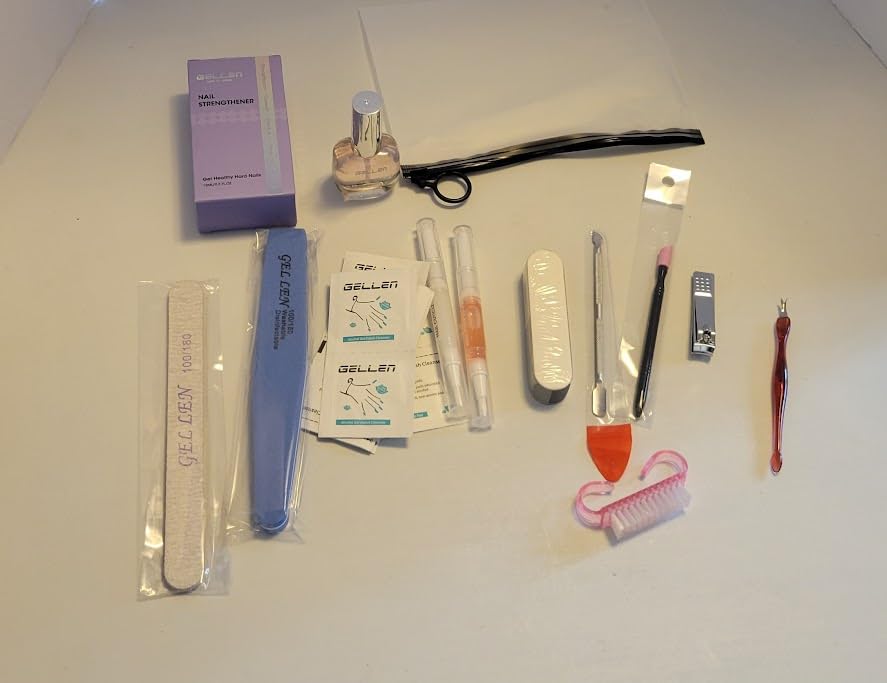 Gellen Nail Care Kit Manicure Tools Kit: Nail Strengthener and 2Pcs Nail File & Buffer 100/180, Cuticle Pusher Pen, Cuticle Oil & Remover, Fork | Nail Clipper & Brush customer photo 1
