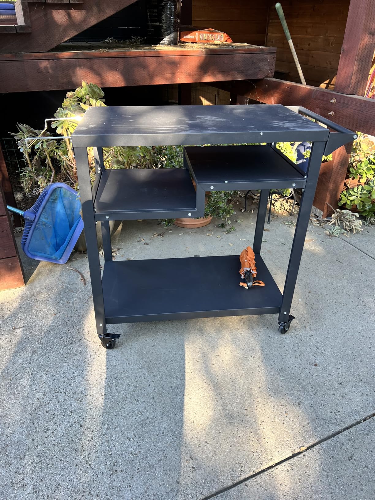 HAPPYGRILL Outdoor Grill Cart, Movable Food Prep Table with Korean BBQ Charcoal Grill, Foldable Side Panel, 2 Storage Shelves, Outside Pizza Oven Table for Patio Backyard Cooking BBQ customer photo 1
