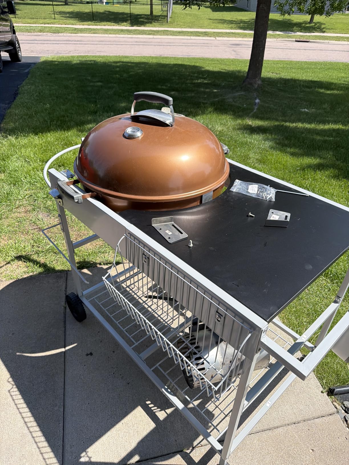 HAPPYGRILL Outdoor Grill Cart, Movable Food Prep Table with Korean BBQ Charcoal Grill, Foldable Side Panel, 2 Storage Shelves, Outside Pizza Oven Table for Patio Backyard Cooking BBQ customer photo 2