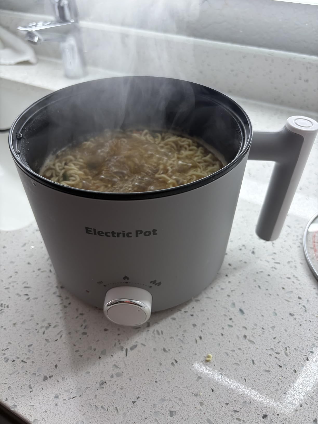 Electric Hot Pot: 1.5L Mini Ramen Cooker with Overheat & Boil-Dry Protection, Suitable for Noodles, Soup, Oatmeal, College Dorm Office Travel Essentials (Grey, 1.5L) customer photo 2