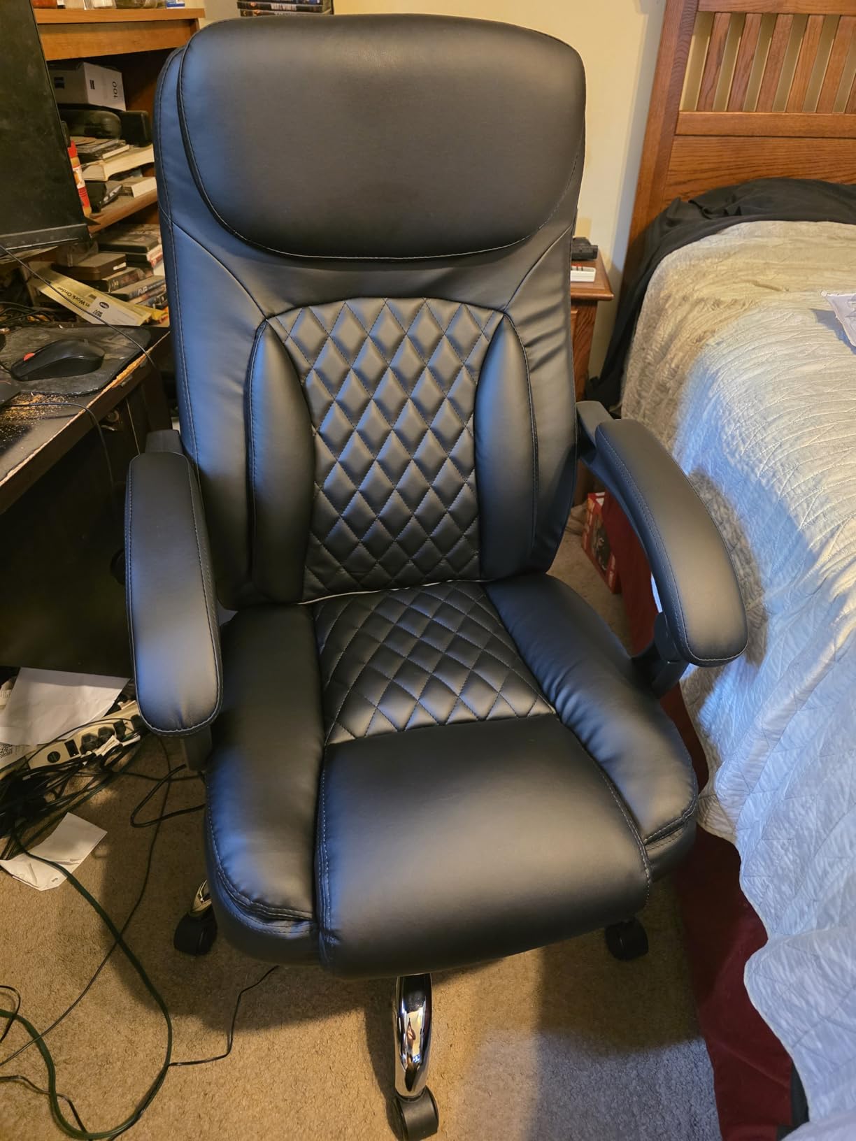 500LBS Massage Office Chair, 6 Points Vibration & Heat Executive Office Chairs, 135 Degree Reclining Comfy Desk Chair with Foot Rest, Wider & Thicker Seat Cushion, PU Leather Big and Tall Gaming Chair, Black customer photo 1