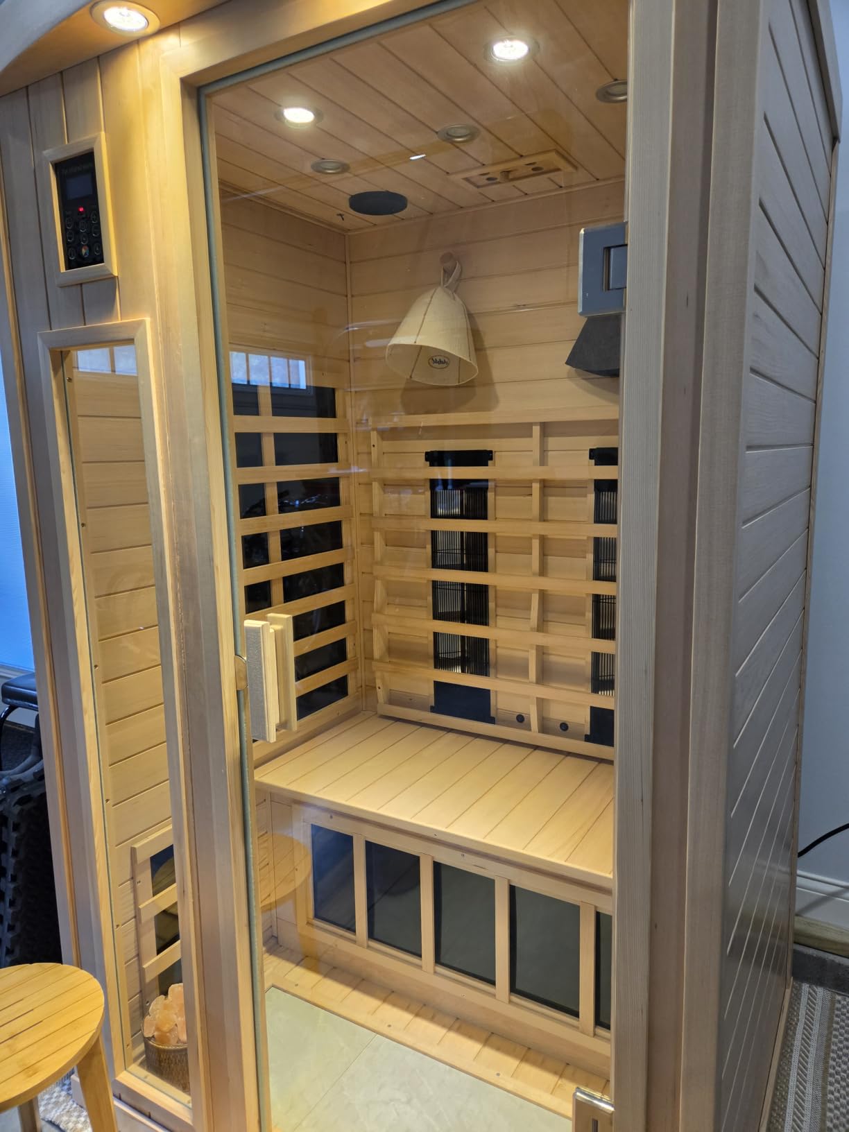 Kanlanth 1 Person Far Infrared Sauna - Low EMF Mini Indoor Wood Sauna, Compact Home Spa for Small Spaces, Bluetooth Speakers, LED Reading Light, 120V/950W, 36.6