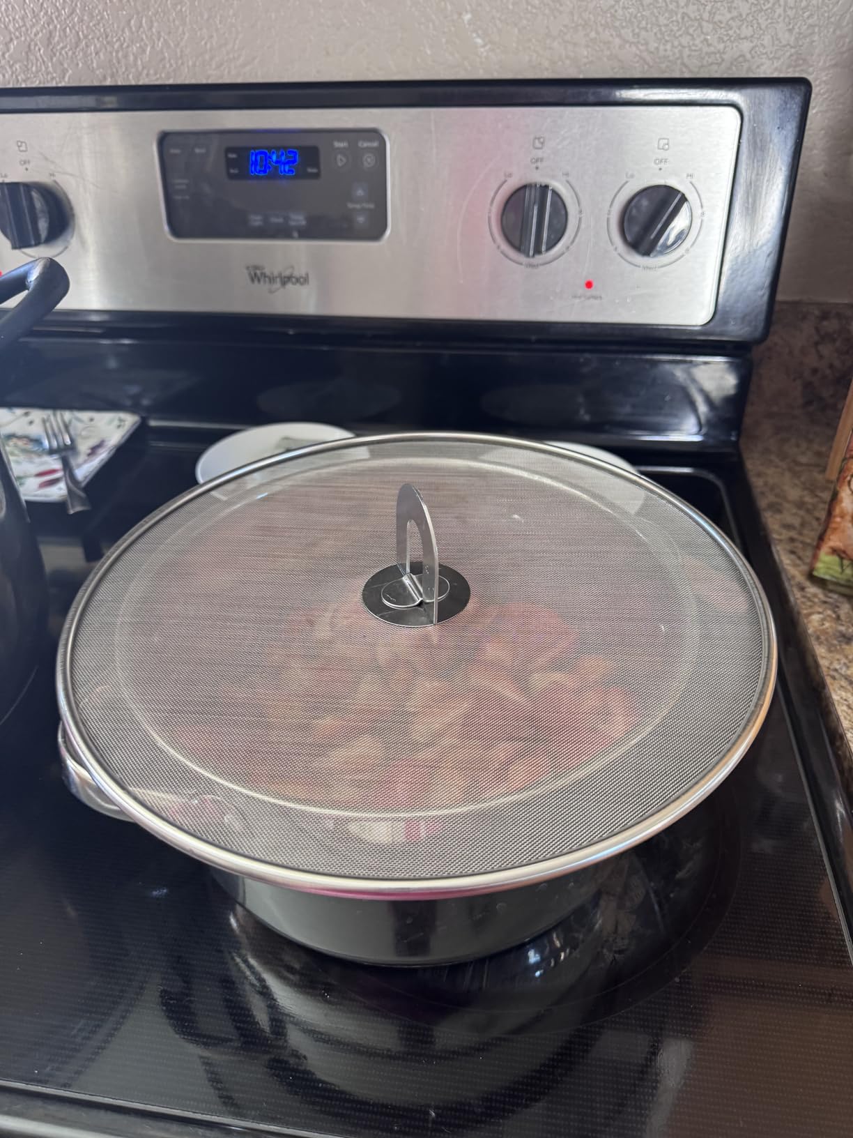 Homestia Splatter Screen for Frying Pan, 13 Inch Grease Splatter Guard - 304 Stainless Steel Ultra Fine Mesh Lids with Fold Flat Knob customer photo 2