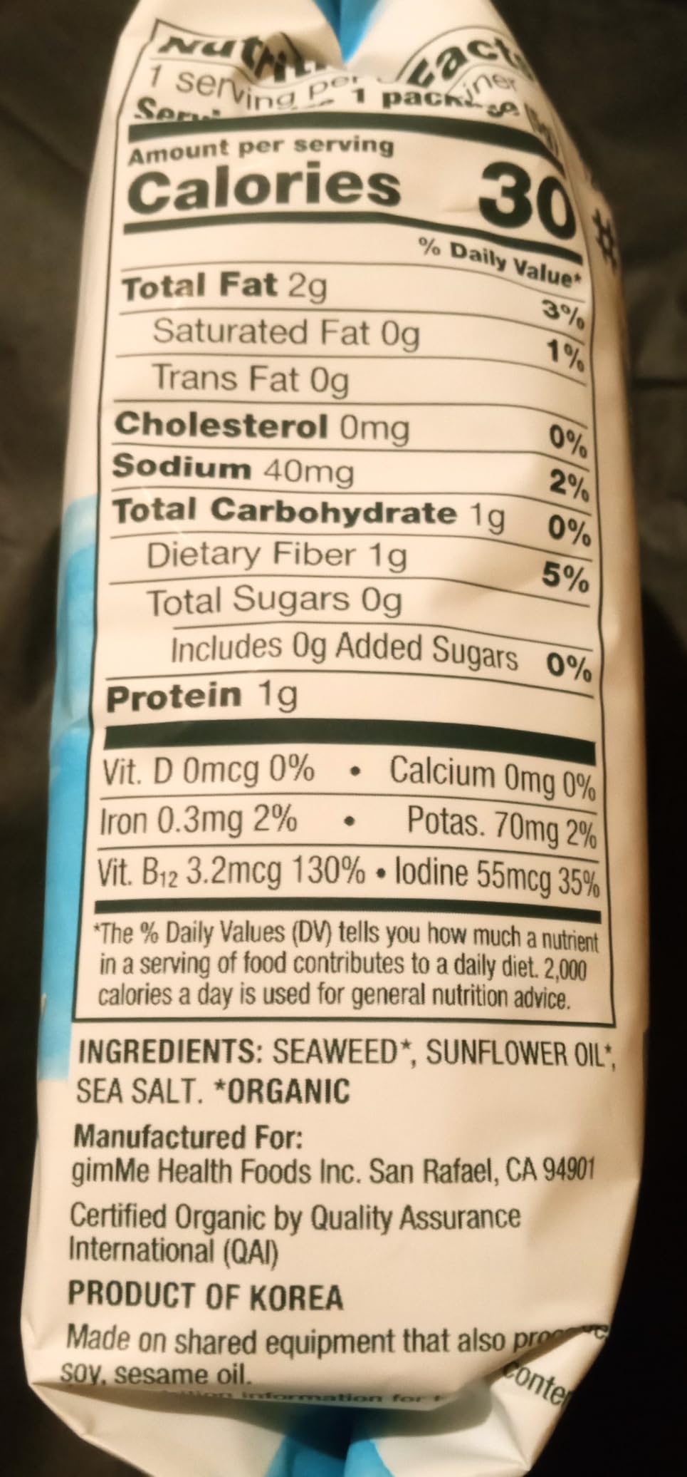 Gimme 6 CT Sea Salt Organic Roasted Seaweed Snacks, 5g, 0.17oz customer photo 2