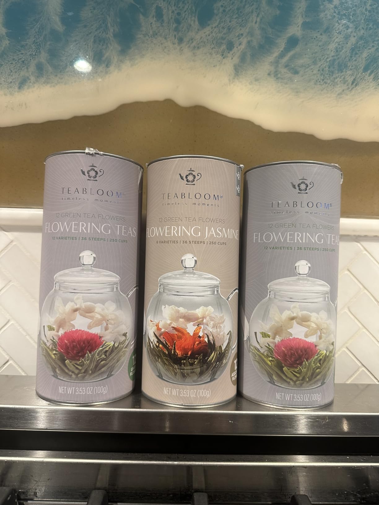 Teabloom Flowering Tea - 12 Unique Varieties of Fresh Blooming Tea Flowers - Hand-Tied Natural Green Tea Leaves & Edible Flowers - 12-Pack Gift Canister customer photo 1