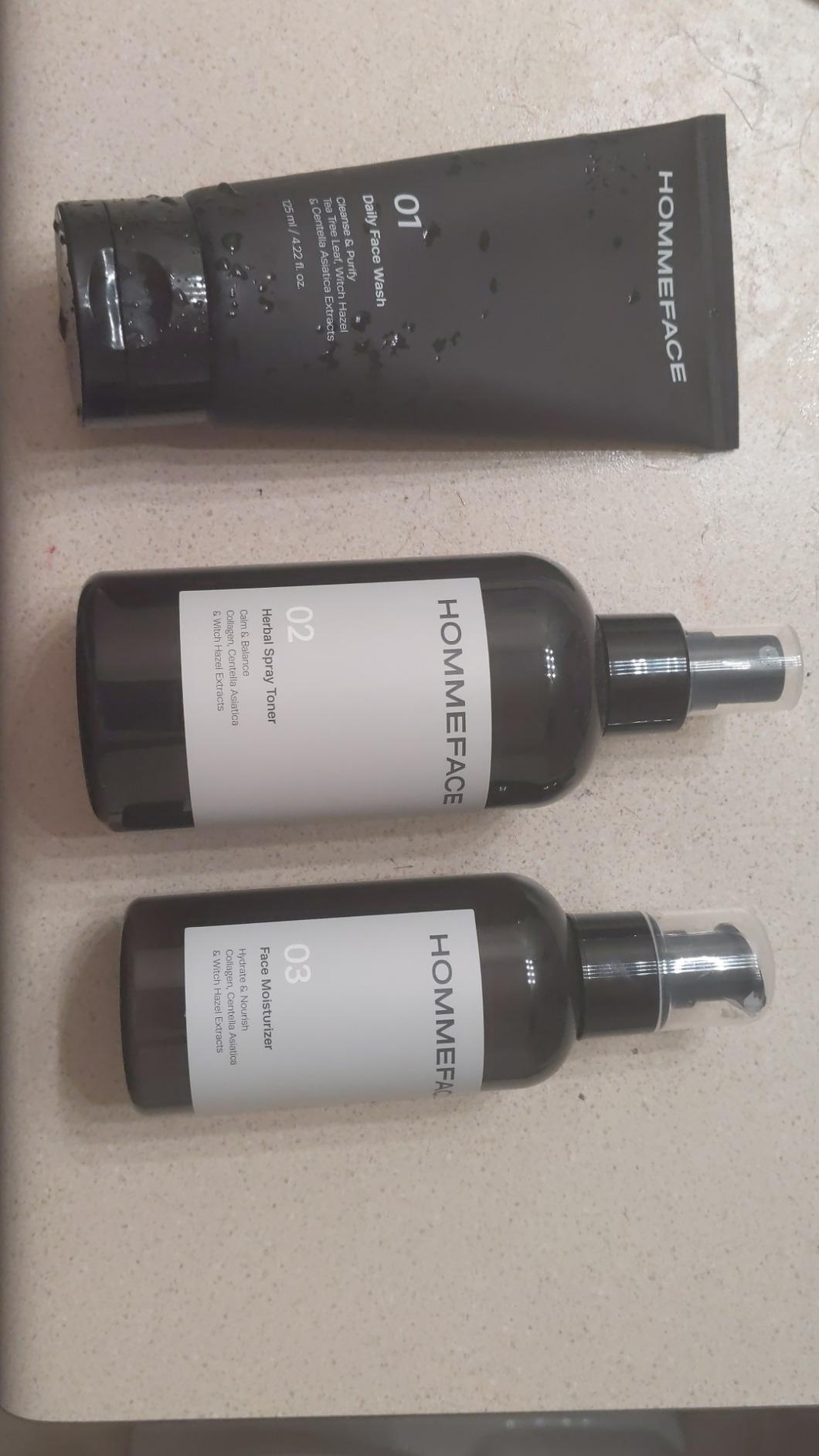 HOMMEFACE Men's Daily Trio 3-Step Daily Routine Set with Face Wash, Herbal Spray Toner & Moisturizer - Korean Skincare Technology with CICA, Tea Tree Leaf & Witch Hazel Extracts, for All Skin Types customer photo 2