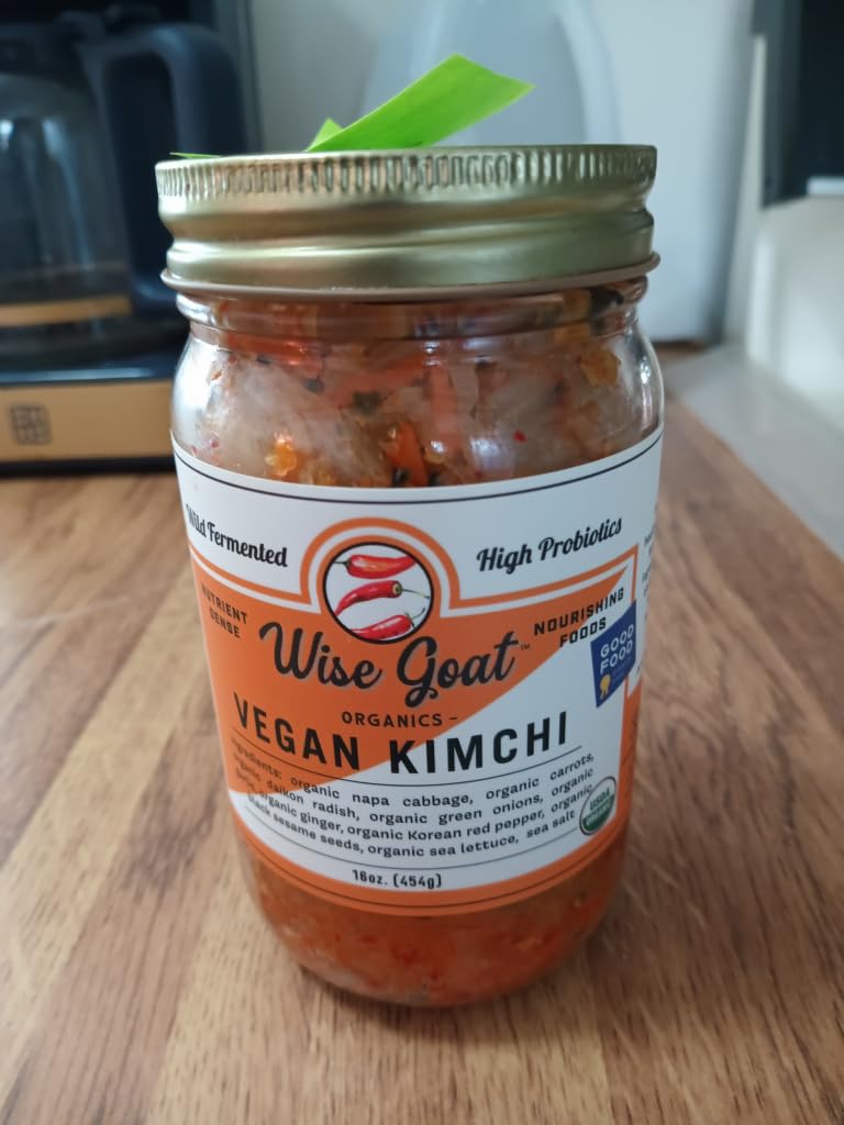 Certified Organic, Raw, Vegan Kimchi - High in Probiotics - Vegan/Paleo/Keto Friendly 16oz Glass Jar - Wise Goat Organics customer photo 1