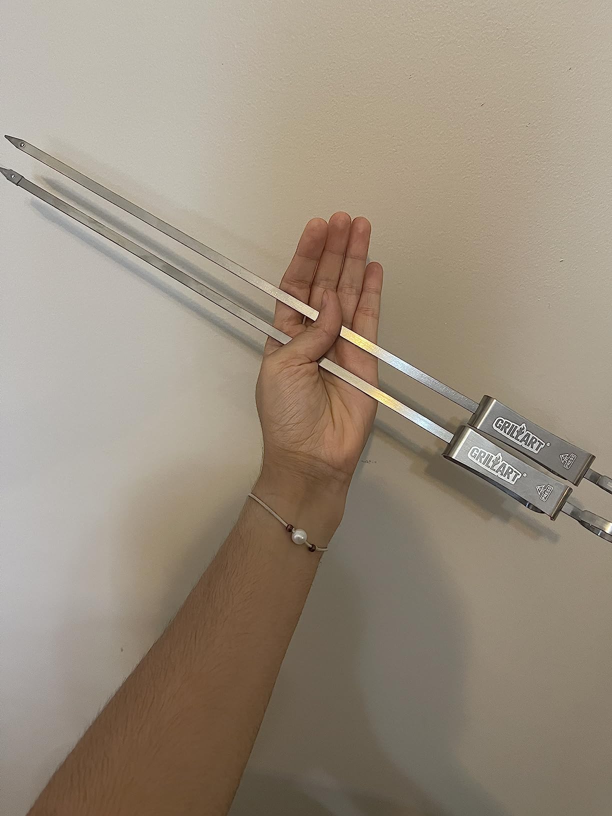 GRILLART Kabob Skewers for Grilling - Metal Skewer for Kabobs with Slider - Flat BBQ Skewer Stainless Steel - 17