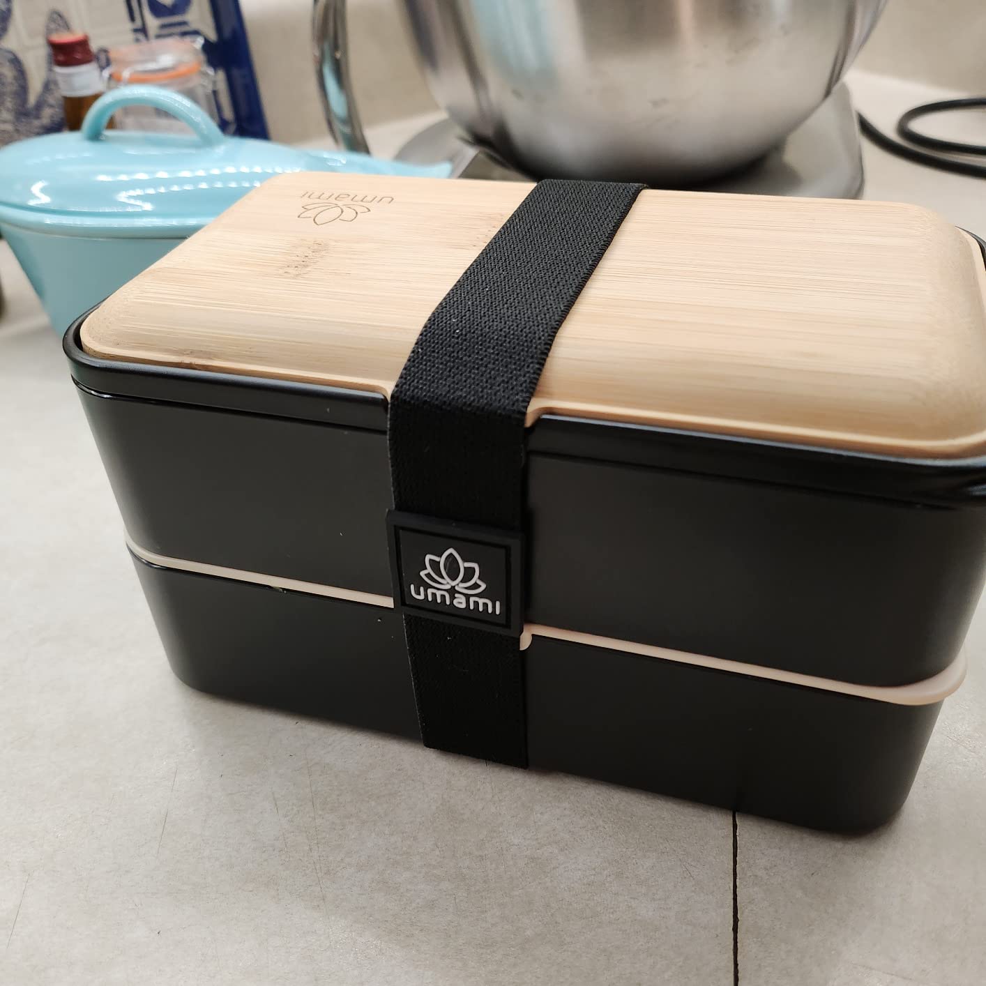 Umami Bento Box Adult, Leakproof, All-in-1 Lunch Containers for Adults | 40 oz, microwave & dishwasher safe, 4 utensils & sauce jar included, stackable, BPA-free, Black & Bamboo customer photo 1