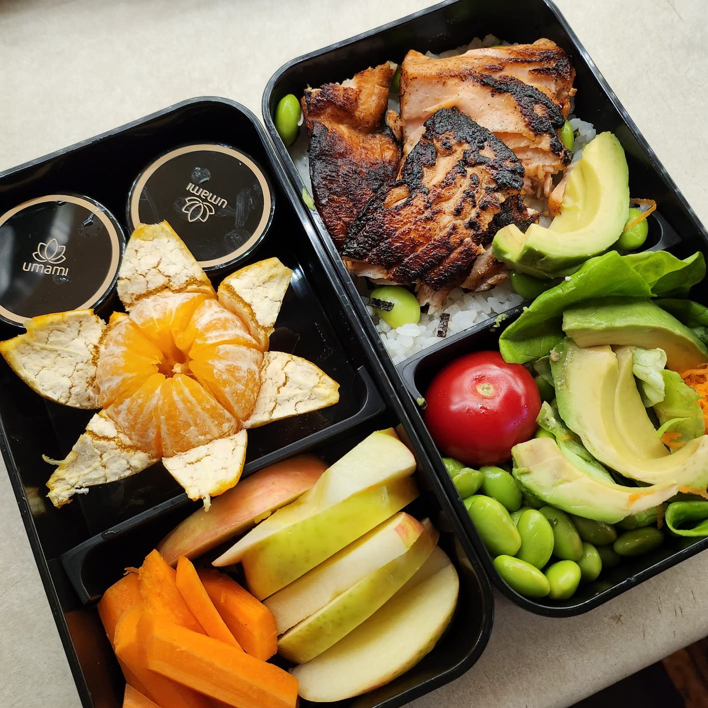 Umami Bento Box Adult, Leakproof, All-in-1 Lunch Containers for Adults | 40 oz, microwave & dishwasher safe, 4 utensils & sauce jar included, stackable, BPA-free, Black & Bamboo customer photo 2