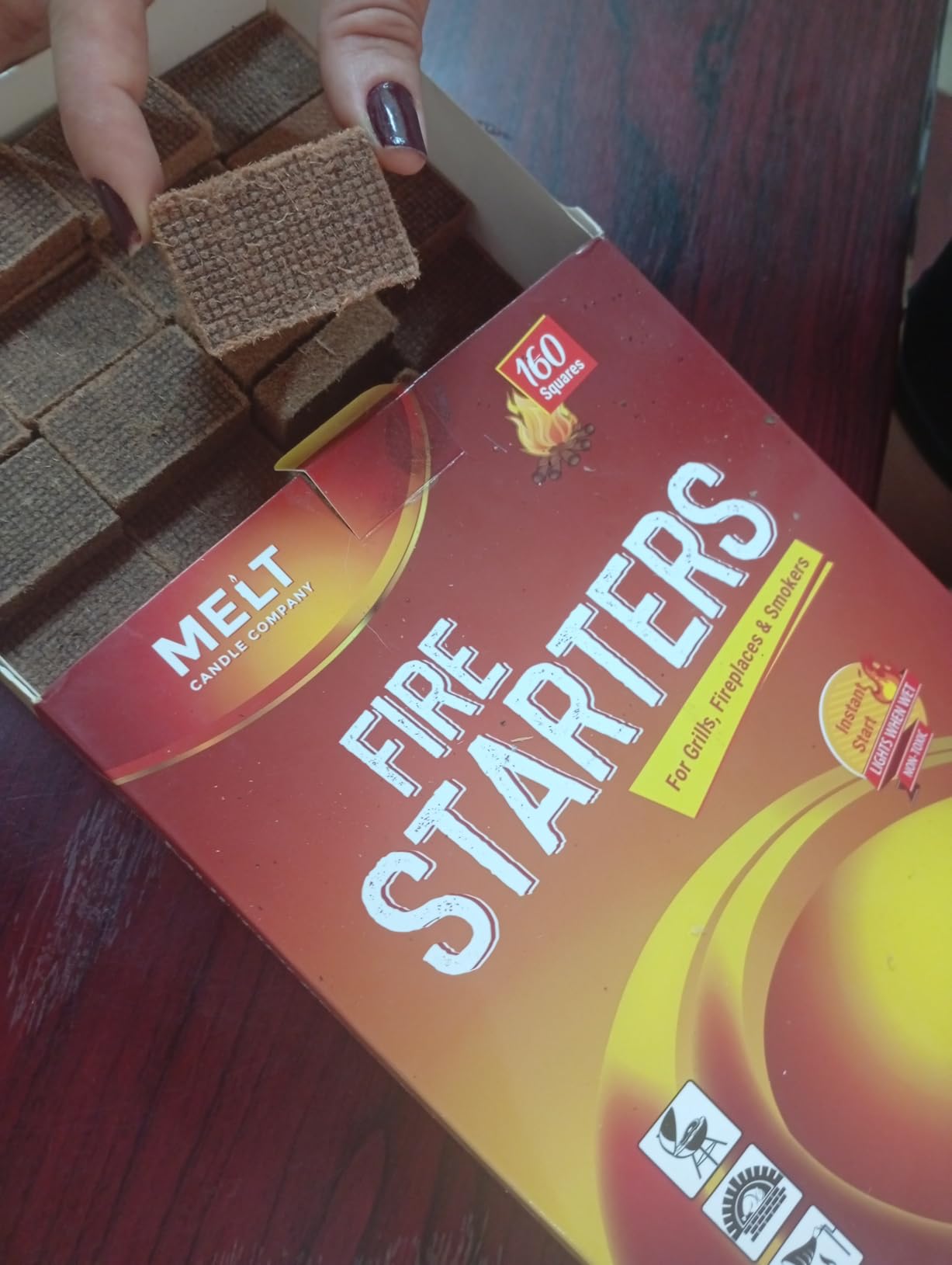 Fire Starter Squares, 160 Count, Campfire, Charcoal Grill & Wood Stove | Water-resistant, odorless cubes for fireplaces, BBQs, outdoor pits, camping essentials; lights logs and briquettes with ease. customer photo 1
