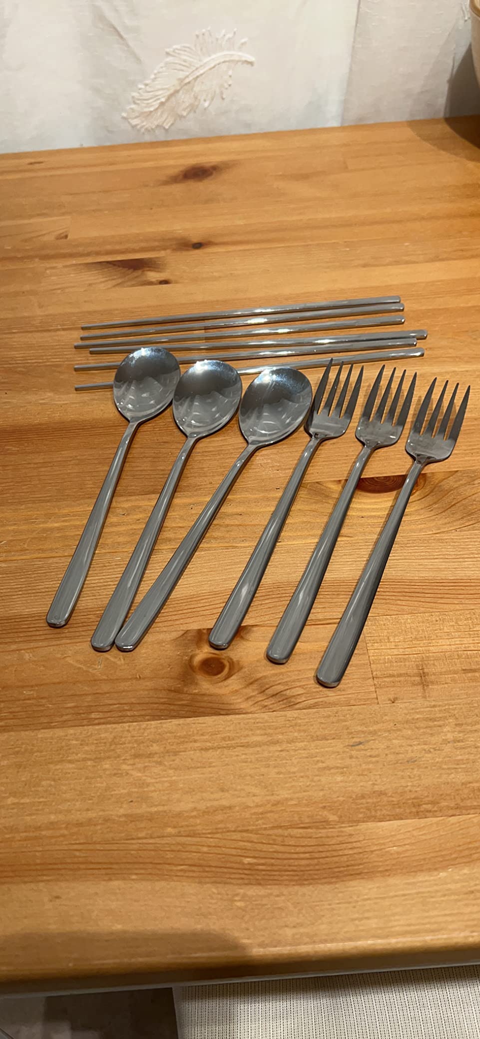 IQCWOOD Stainless Steel Chopsticks Forks and Spoons Flatware Set of 3 | Korean Utensil Set, Silverware customer photo 1