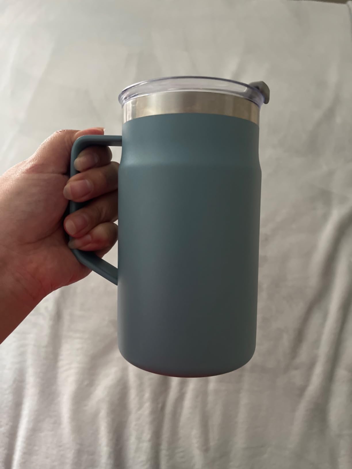 LocknLock Metro Mug, Premium 18/8 Stainless Steel Metal, Double Wall Insulated, Portable Coffee Cup with Lid and Handle, Off White, 16 oz customer photo 1