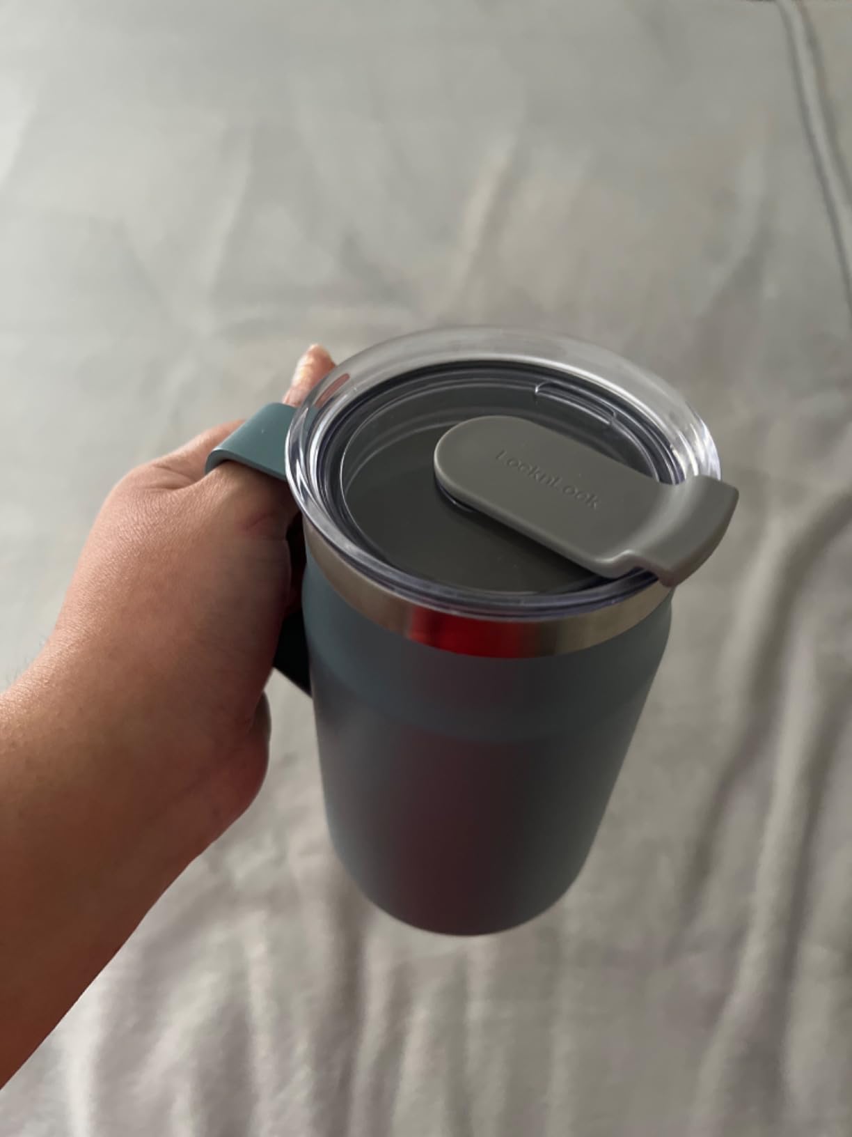LocknLock Metro Mug, Premium 18/8 Stainless Steel Metal, Double Wall Insulated, Portable Coffee Cup with Lid and Handle, Off White, 16 oz customer photo 2