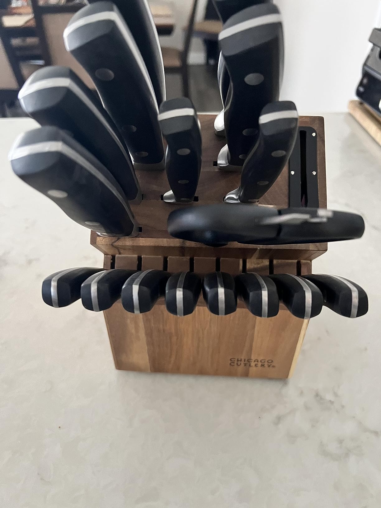 Chicago Cutlery Insignia Triple Rivet Poly (18-PC) Kitchen Knife Block Set With Wooden Block & Built-In Sharpener, Black Ergonomic Handles and Sharp Stainless Steel Professional Chef Knife Set customer photo 2