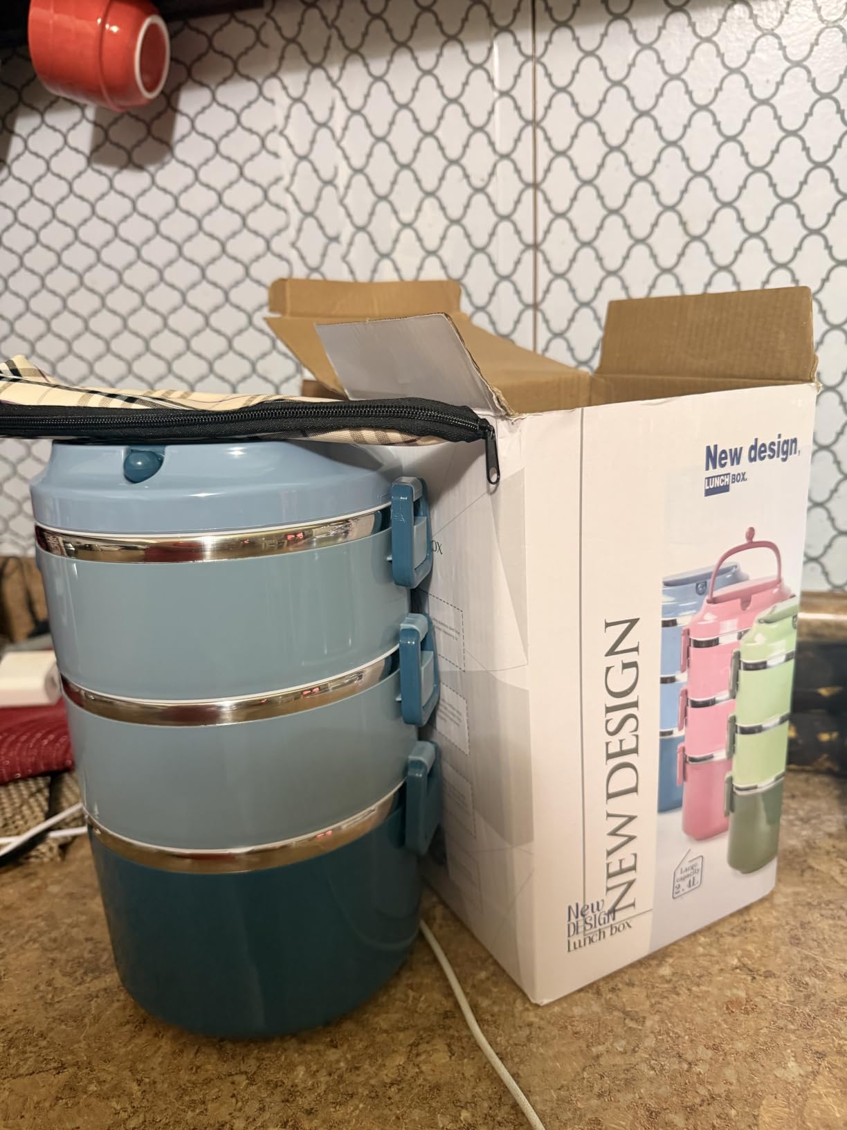 SANQIAHOME 4 Tier Stackable Stainless Steel Lunch Box Sealed(pink, 4 layers) with spoon and fork customer photo 2