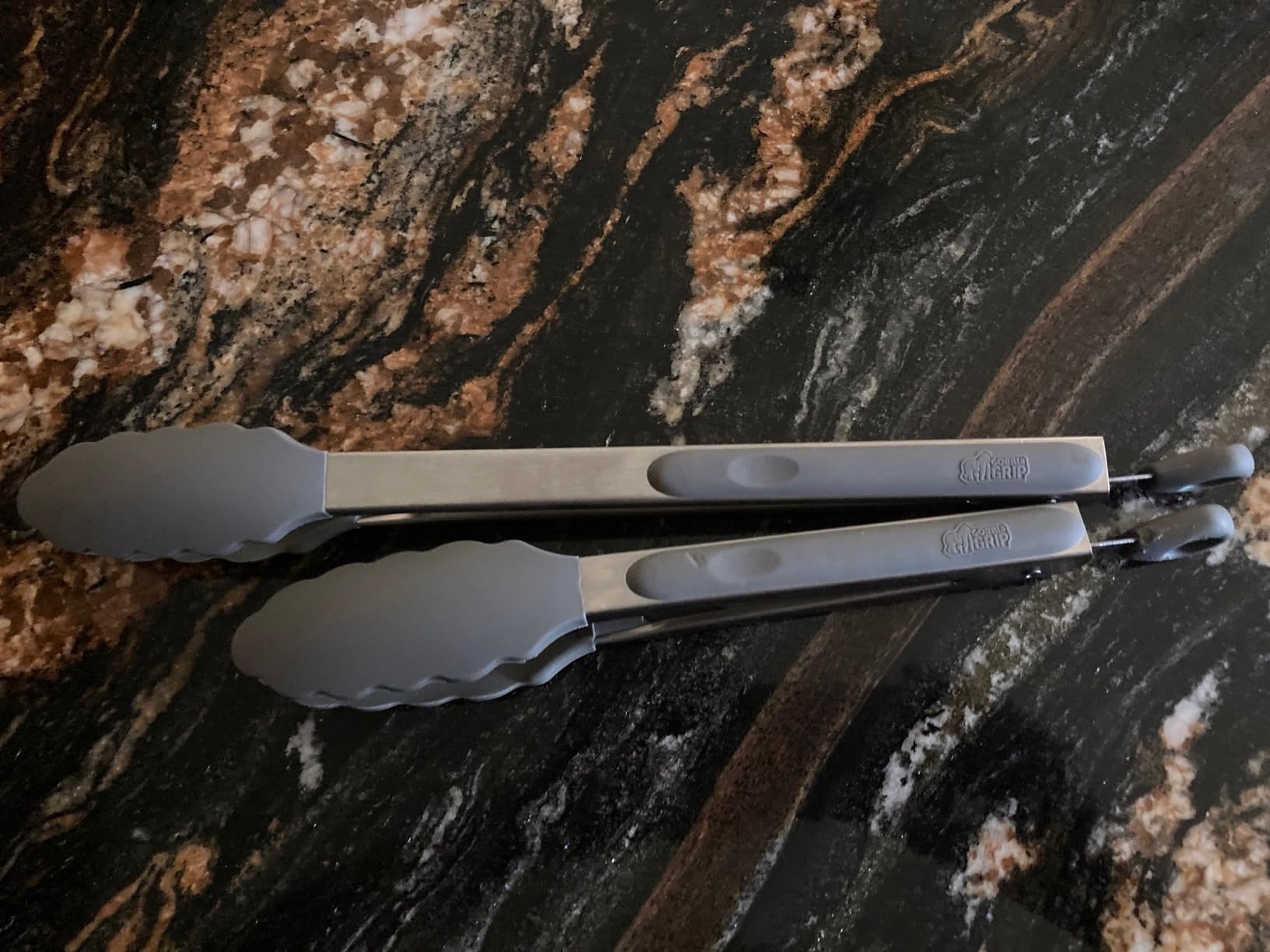 GORILLA GRIP Stainless Steel BPA-Free Kitchen Tongs for Cooking, Heat Resistant BBQ Tong Set of 2, Non Scratch Silicone Tip for Pan, Strong Grip, Grab Food, Toss Salad, Pull Lock, 7+9 Inch, Black customer photo 2