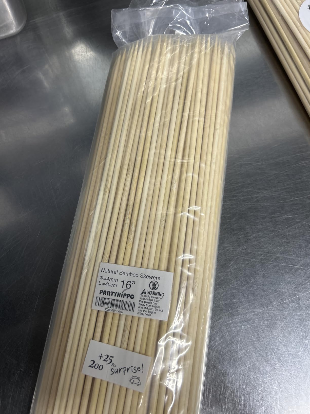 Party Hippo 16 Inch Natural Bamboo Skewers, 4mm Thick, 200 Pack - BBQ Kabob Sticks for Grilling, Fruit, Chocolate Fountain, Crafts & Parties - More Size Choices /8