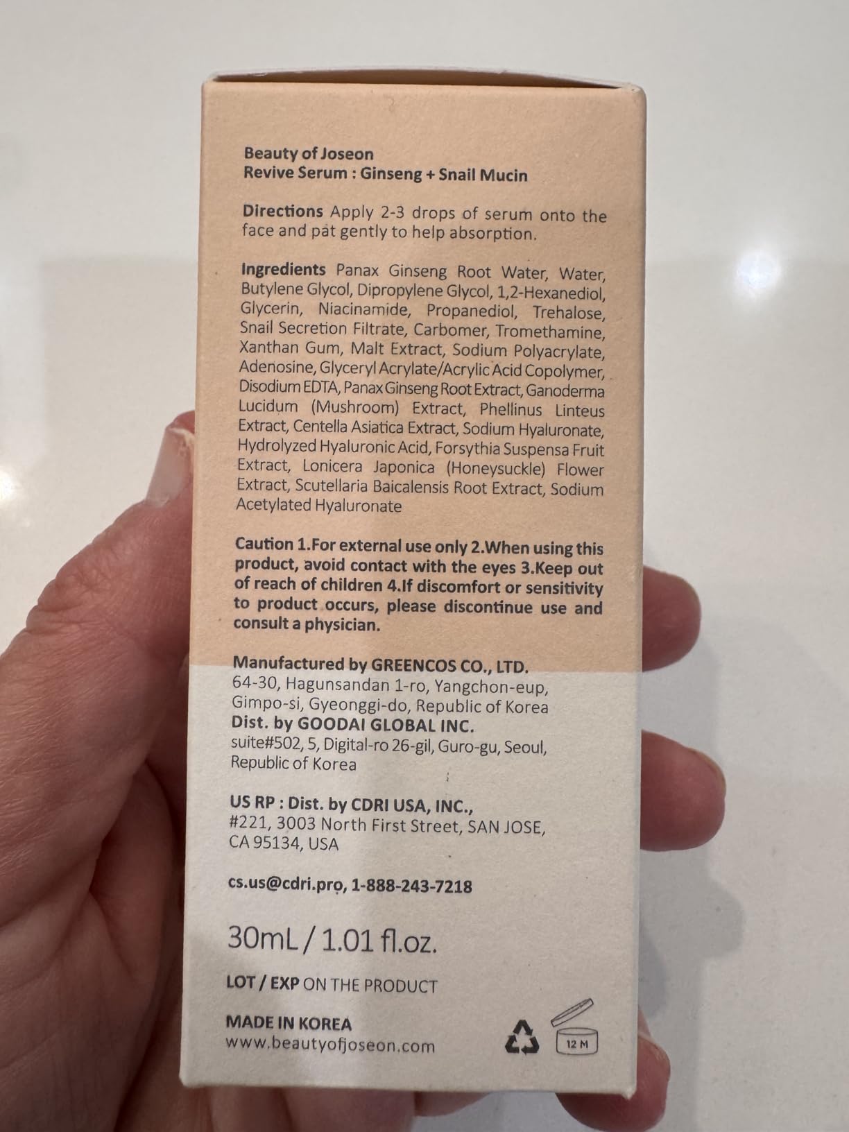 Beauty of Joseon Revive Snail Mucin Ginseng Serum Hydrating Peptide Facial Moisturizer customer photo 1