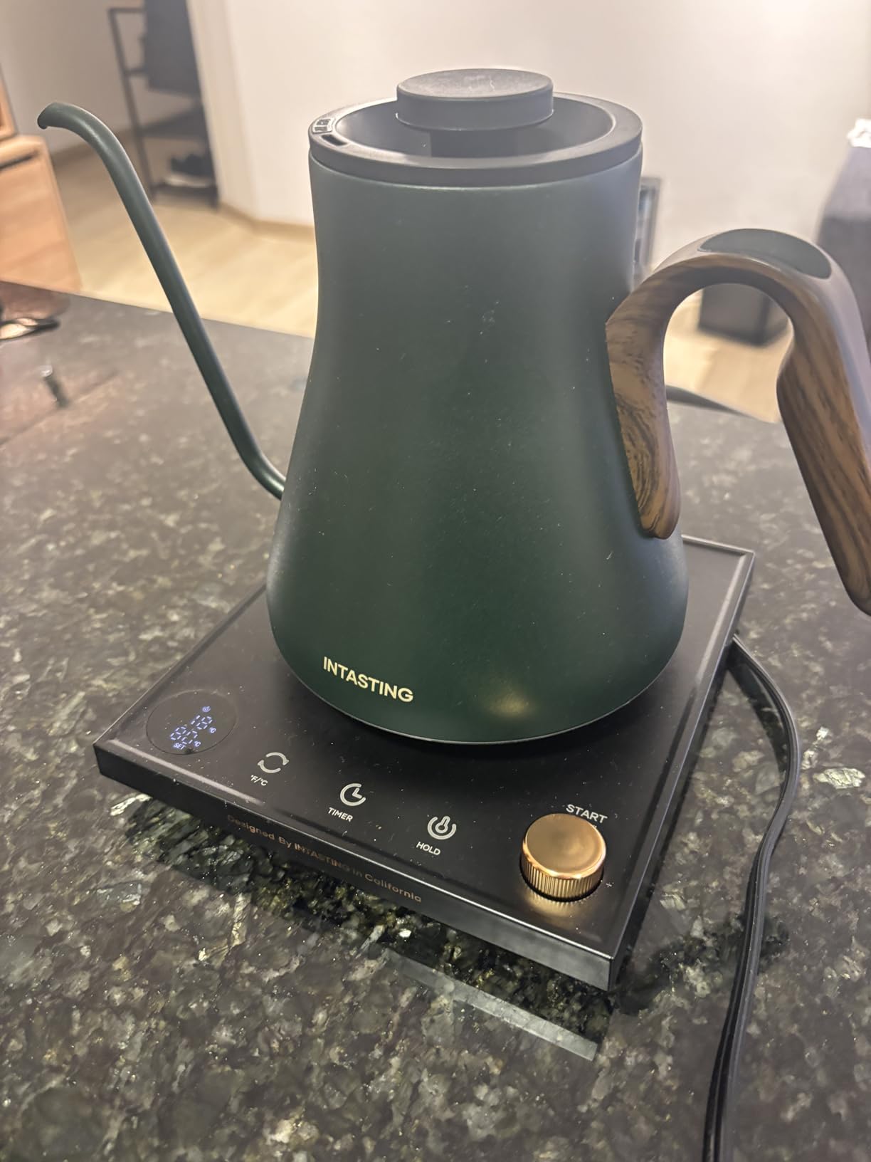 INTASTING Gooseneck Electric Kettle with ±1℉ Temperature Control 0.9 Liter | 1500W Quick Heating, Stainless Steel Inner, Pour Over Coffee & Tea, Keep Warm, Auto Shut-Off, Built-in Brew Timer, Black customer photo 1