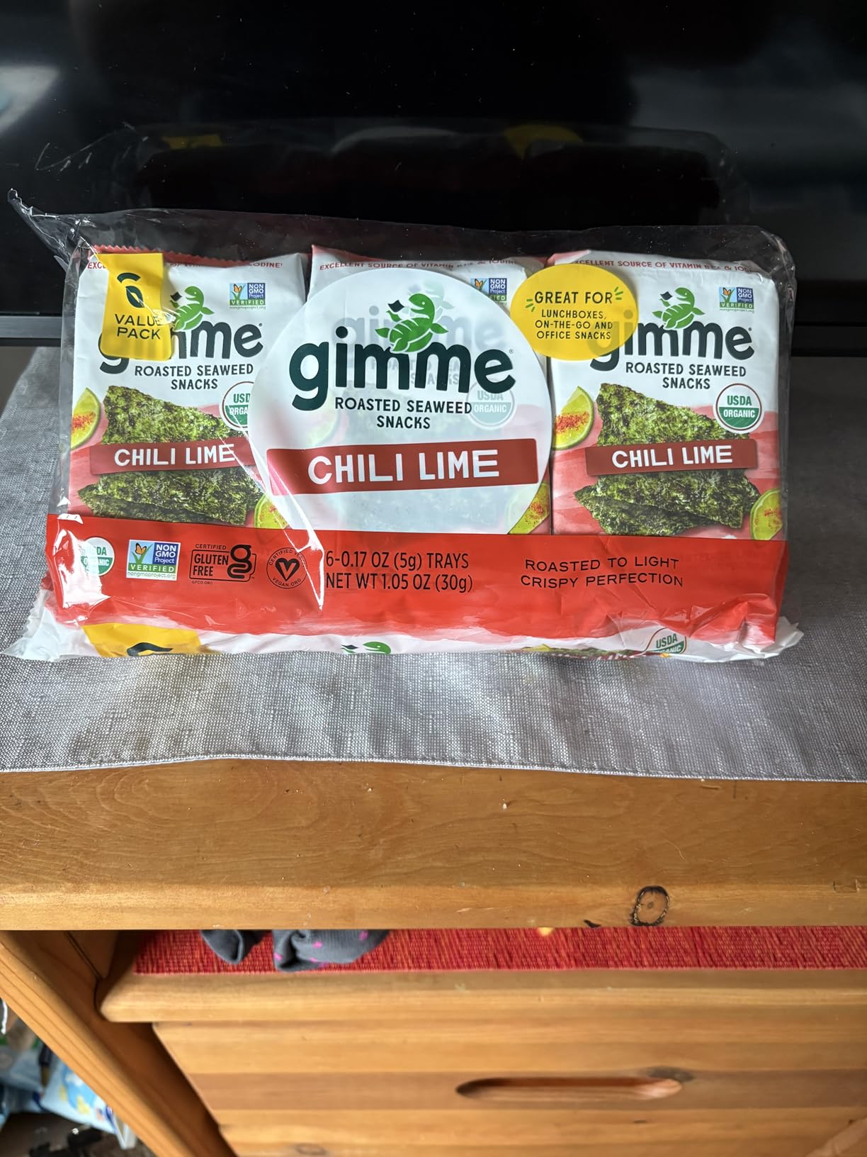 Gimme Seaweed Organic Premium Roasted Seaweed Snacks, Chili Lime, 6 Count, Keto, Vegan, Gluten-Free, Great Source of Omega3s and Iodine, Healthy On-The-Go Snack for Kids and Adults customer photo 1