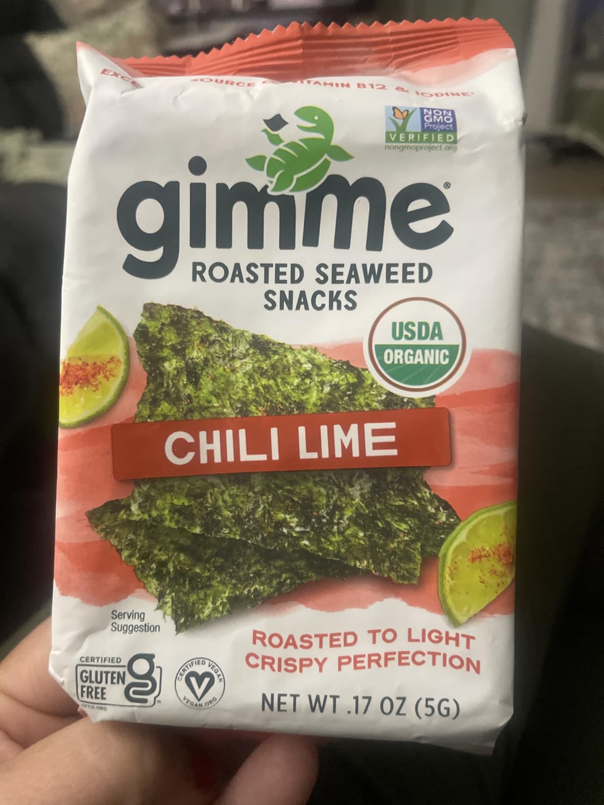 Gimme Seaweed Organic Premium Roasted Seaweed Snacks, Chili Lime, 6 Count, Keto, Vegan, Gluten-Free, Great Source of Omega3s and Iodine, Healthy On-The-Go Snack for Kids and Adults customer photo 2
