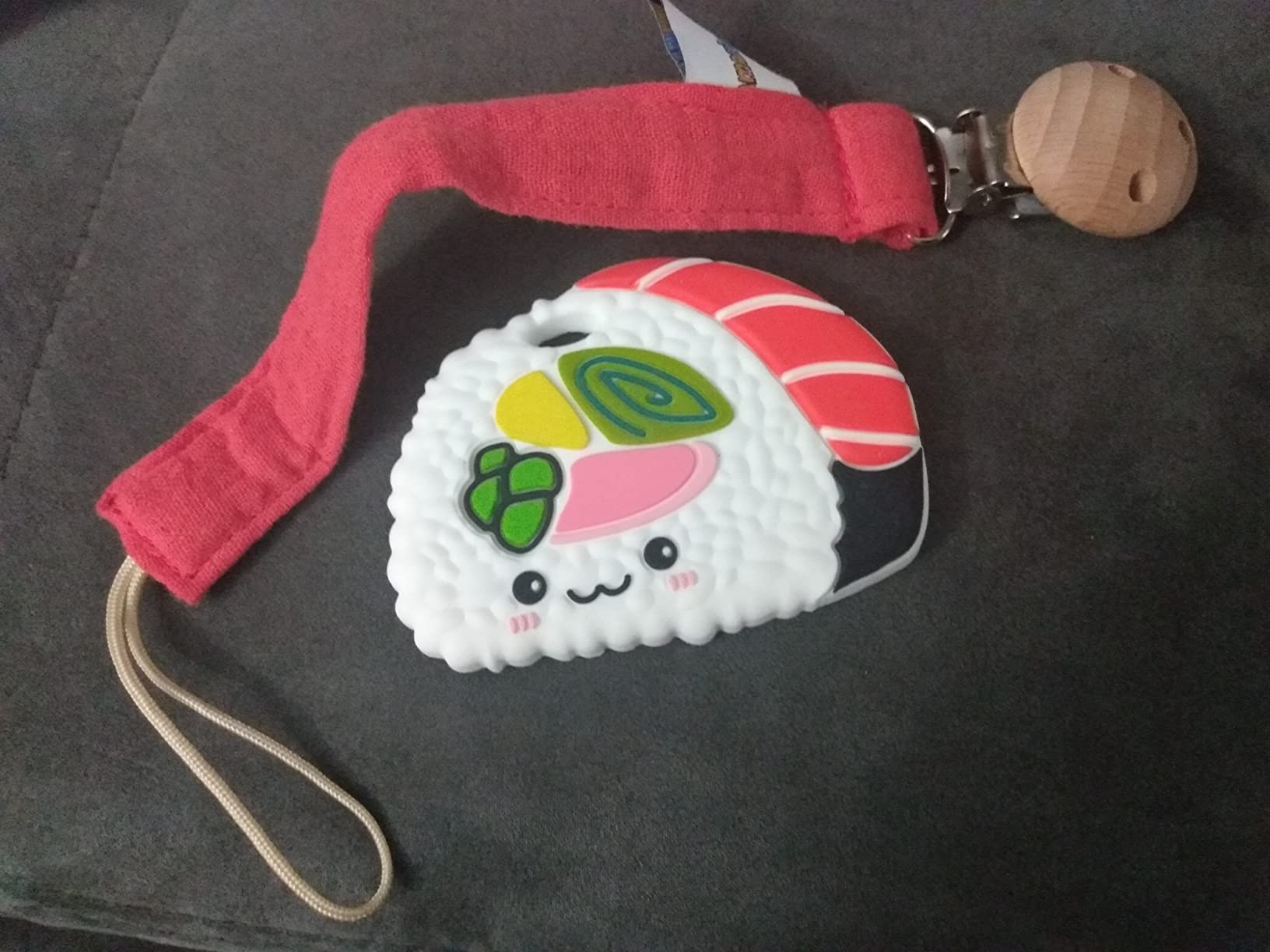 Baby Food Grade Silicone Teether Toy with Pacifier Clip, Sushi Design Gift Set customer photo 2