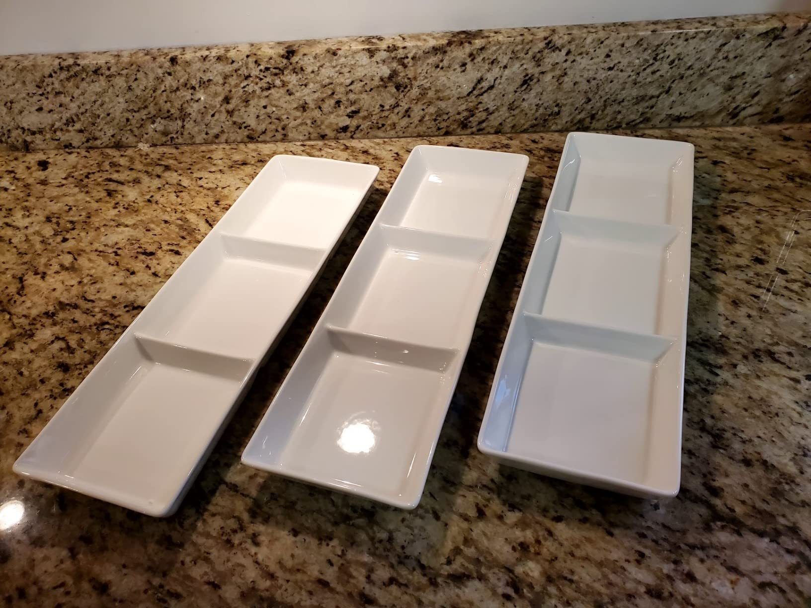 DELLING 16x5 Inch Ceramic 3-Section Serving Tray Set of 3, Stackable Divided Serving Platter - White Porcelain Appetizer Tray for Snack Food Dessert, Dishwasher Safe customer photo 2