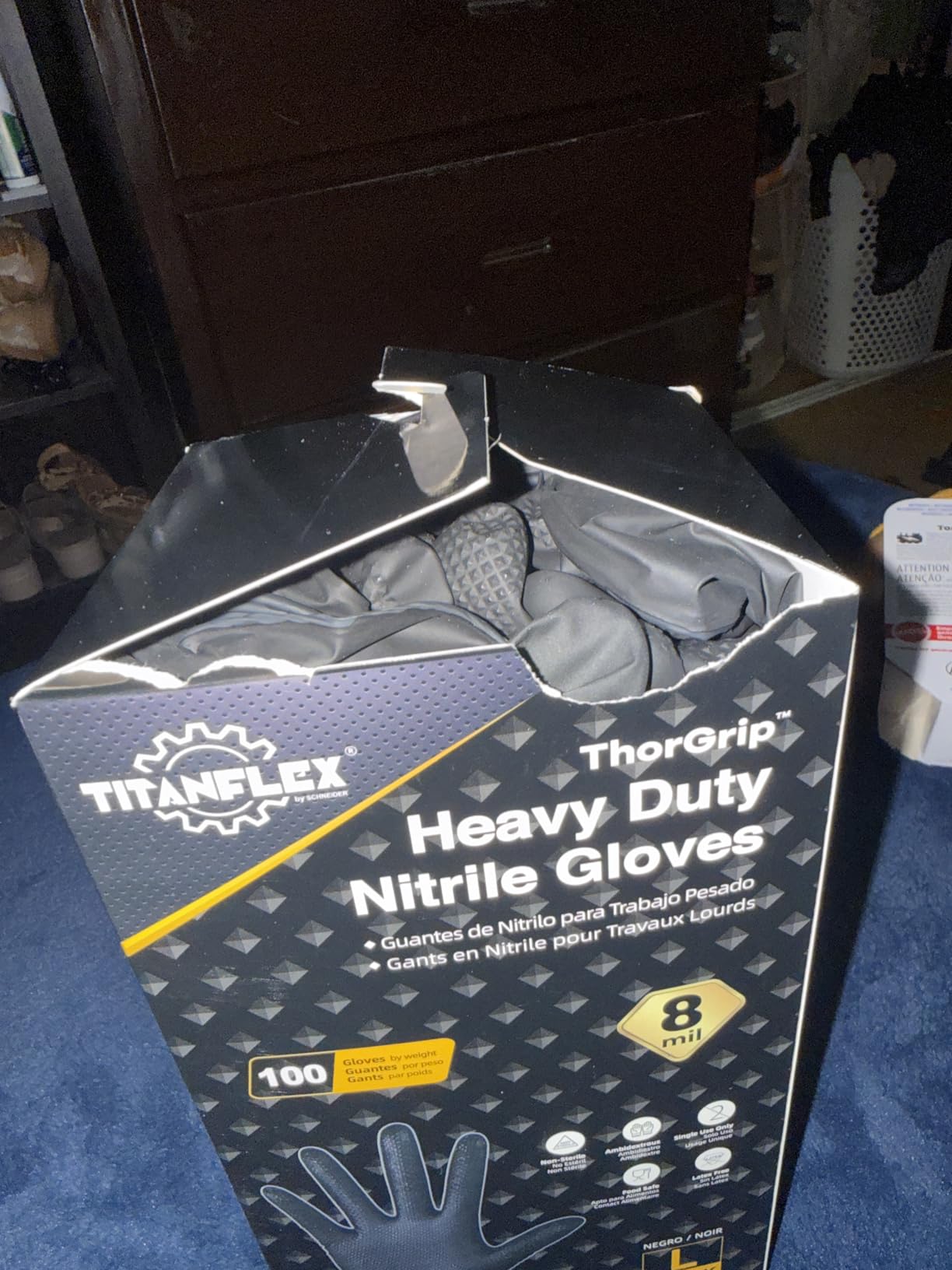 Heavy Duty Black Industrial Nitrile Gloves, 8-mil, Large, Box of 100, Latex Free, Raised Diamond Texture, Powder Free, Food Safe, Rubber Gloves, Mechanic Gloves(L) customer photo 1