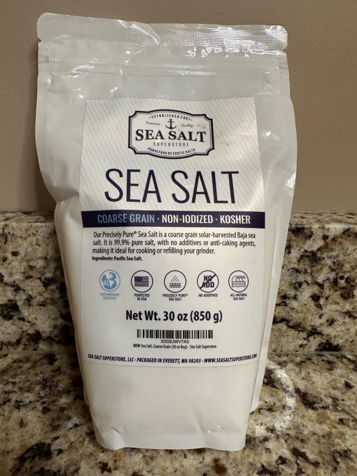 Coarse Sea Salt for Grinder Refill, Coarse Grain Kosher, Non-Iodized for Cooking, Mineral-Rich Unrefined Baja Salt, 30 oz Bag, Sea Salt Superstore customer photo 2