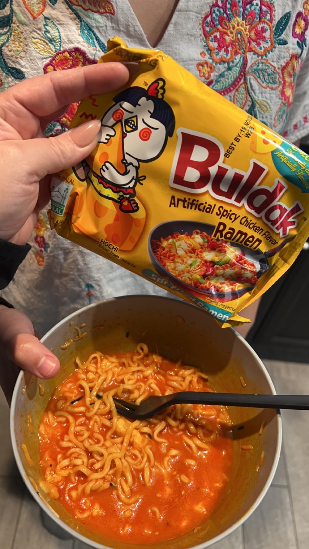 Samyang Buldak Spicy Ramen, Hot Chicken Ramen, Korean Stir-Fried Instant Noodle, Cheese, 1 Bag with 5 Pack customer photo 1