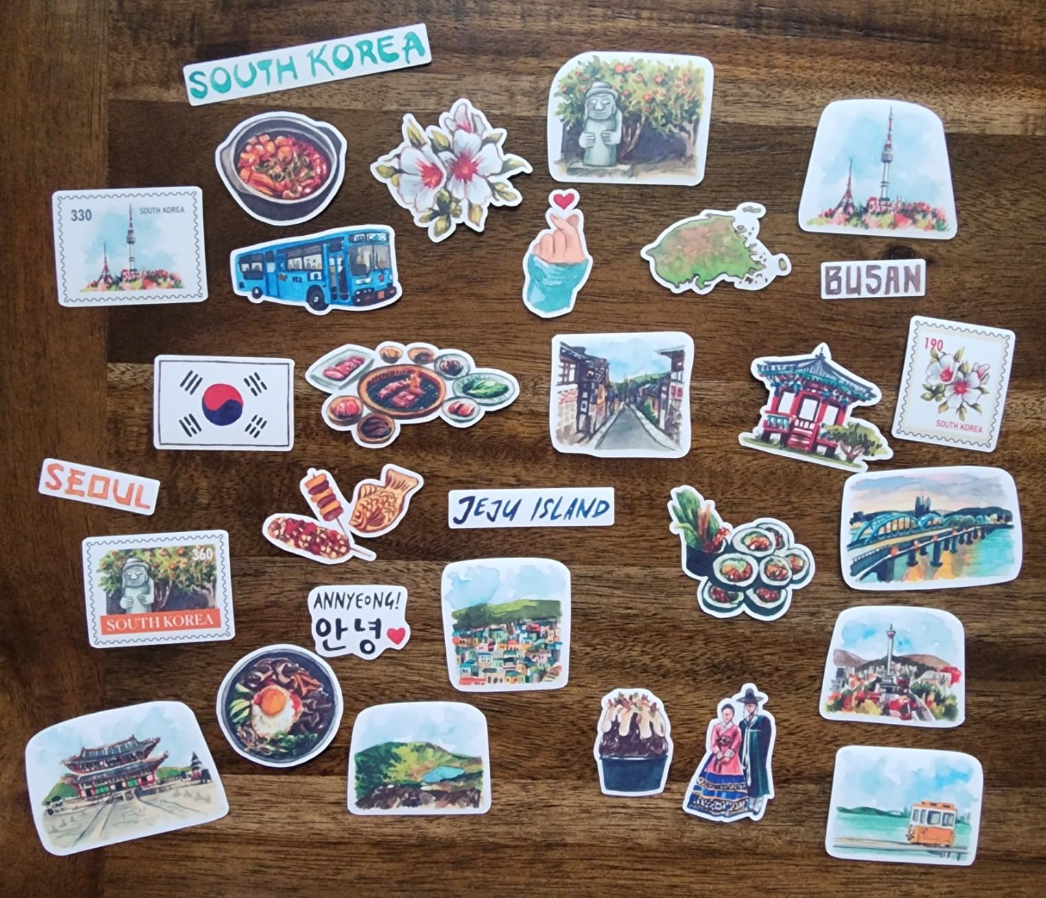 Navy Peony Scenic South Korea Travel Stickers (30pcs) - Hand-Illustrated, Seoul, Korean Decals for Journals, Scrapbooks, Water Bottles customer photo 2