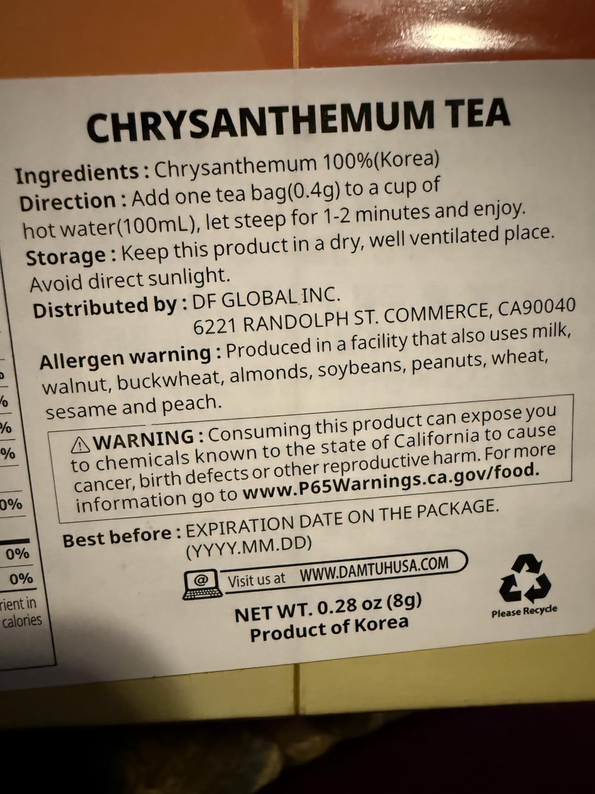 Damtuh Korean Chrysanthemum Tea Bags, Caffeine-Free, 20 Count customer photo 1