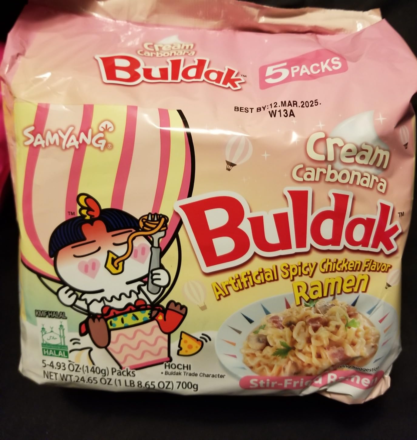 Buldak Hot Spicy Chicken Flavor Ramen, Korean Stir-Fried Instant Package Noodle Cream Carbonara, 1 Bag with 5 Pack, 4.93 OZ customer photo 2