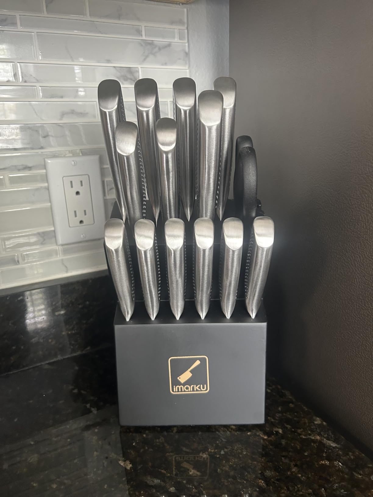 imarku 14-Piece Japanese High-Carbon Stainless Steel Knife Set, Black | Kitchen Knife Set with Block | 15° Precision Edge | 56±2 HRC Hardness | Built-in Sharpener | Ergonomic Handles | Gifts Mom & Dad customer photo 1