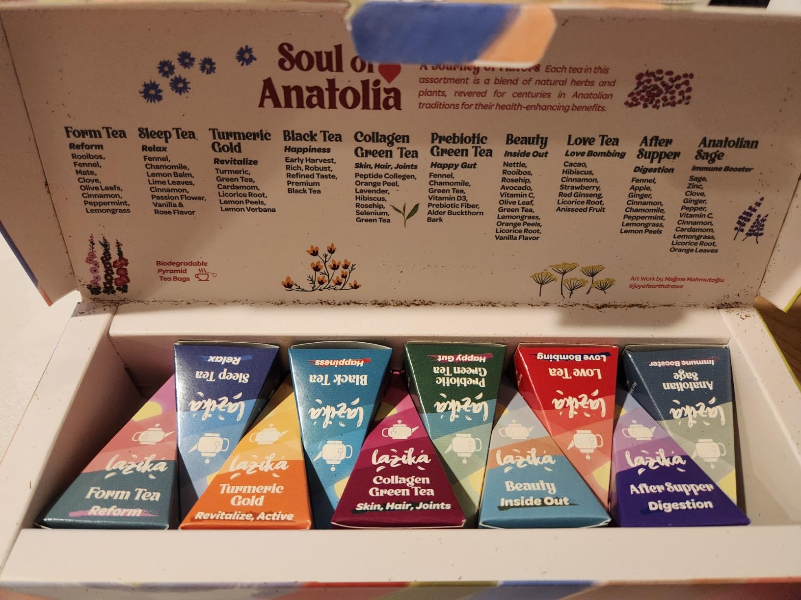 Lazika Tea Sampler with Premium Presentation Box, 10 Counts, 2 of Each Blend Individually Wrapped, Black, Green and Herbal Tea Variety Gift Set, Collection with Pyramid Infuser Bag customer photo 2
