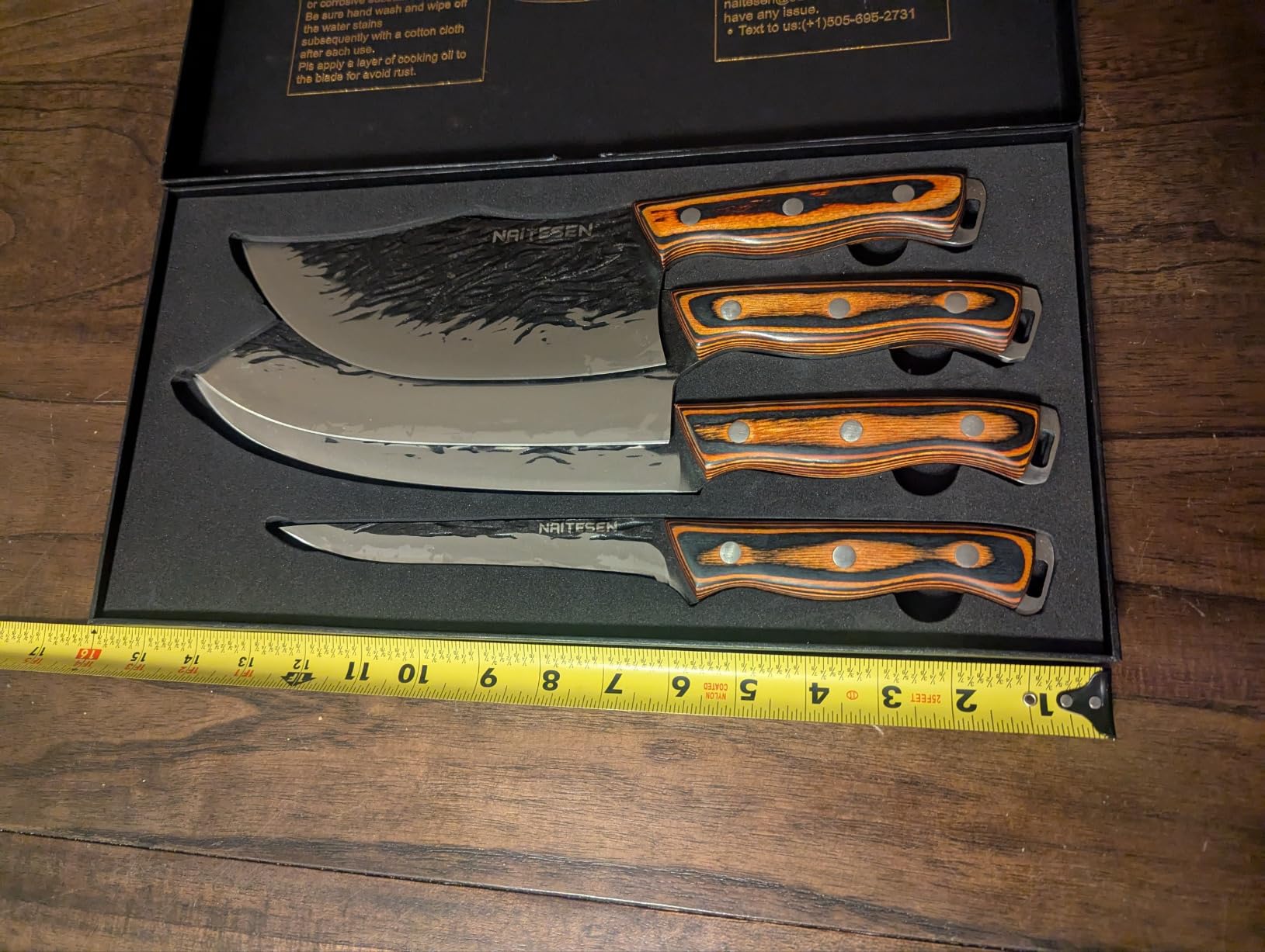 4PCS Hand Forged Butcher Knife Set, Kitchen Knives Gift for Men Women | Gift Box Razor Sharp Heavy Duty Meat Cleaver Serbian Chef Knife Breaking Knife Boning Knife for Meat Cutting BBQ Kitchen Use customer photo 2