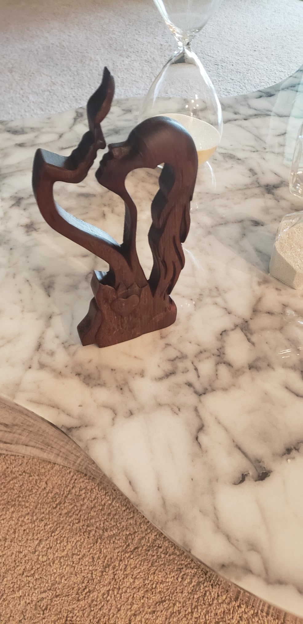 Wooden Kissing Couple Ornament, Abstract Couple Portrait Sculpture Romantic Love Statue Decor Gift for Women Anniversary Valentine Wedding - 10 Inch, Handmade, Beechwood customer photo 1